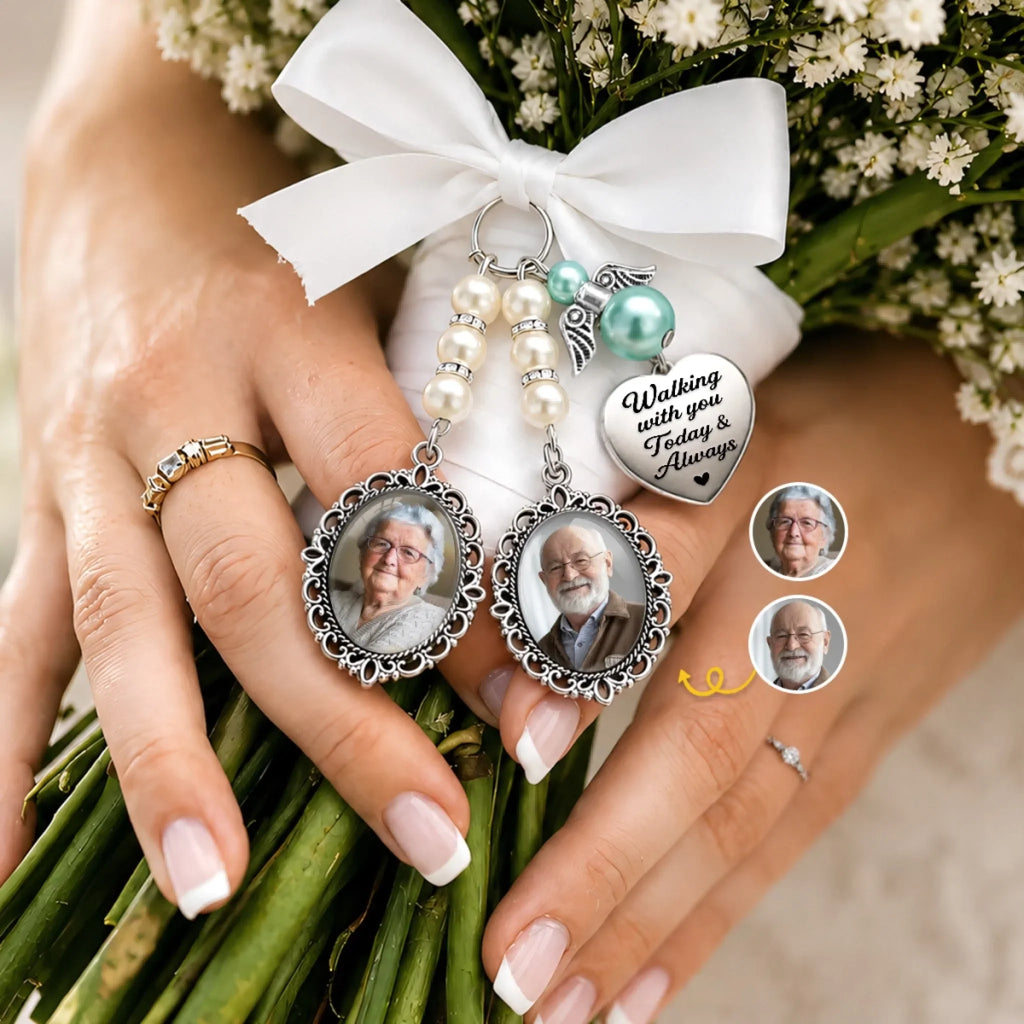 Custom Photo Bouquet Charm - Personalized Memorial Sympathy Gifts For Brides - Carrying Your Love With Me