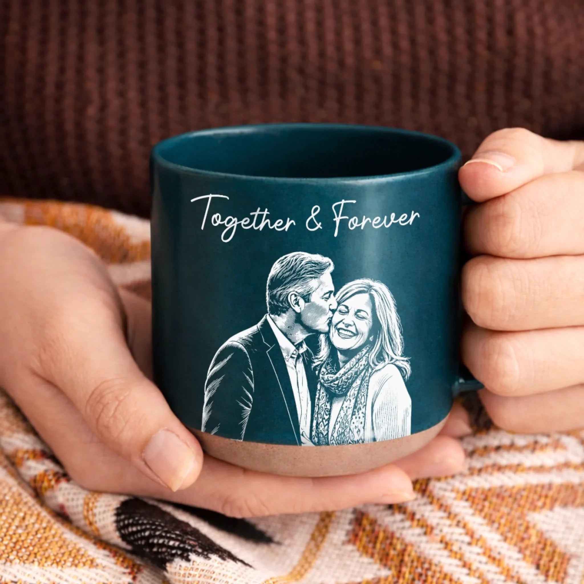 Custom Photo Pottery Mug - Personalized Anniversary Wedding Gifts For Husband And Wife, Him And Her - A Rustic Touch Of Love