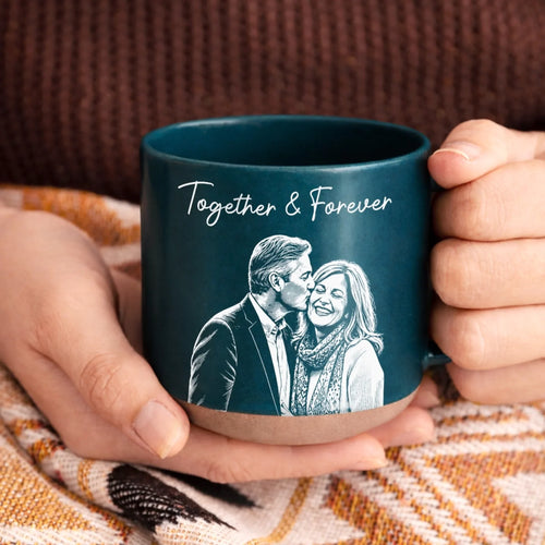 Custom Photo Pottery Mug - Personalized Anniversary Wedding Gifts For Husband And Wife, Him And Her - A Rustic Touch Of Love