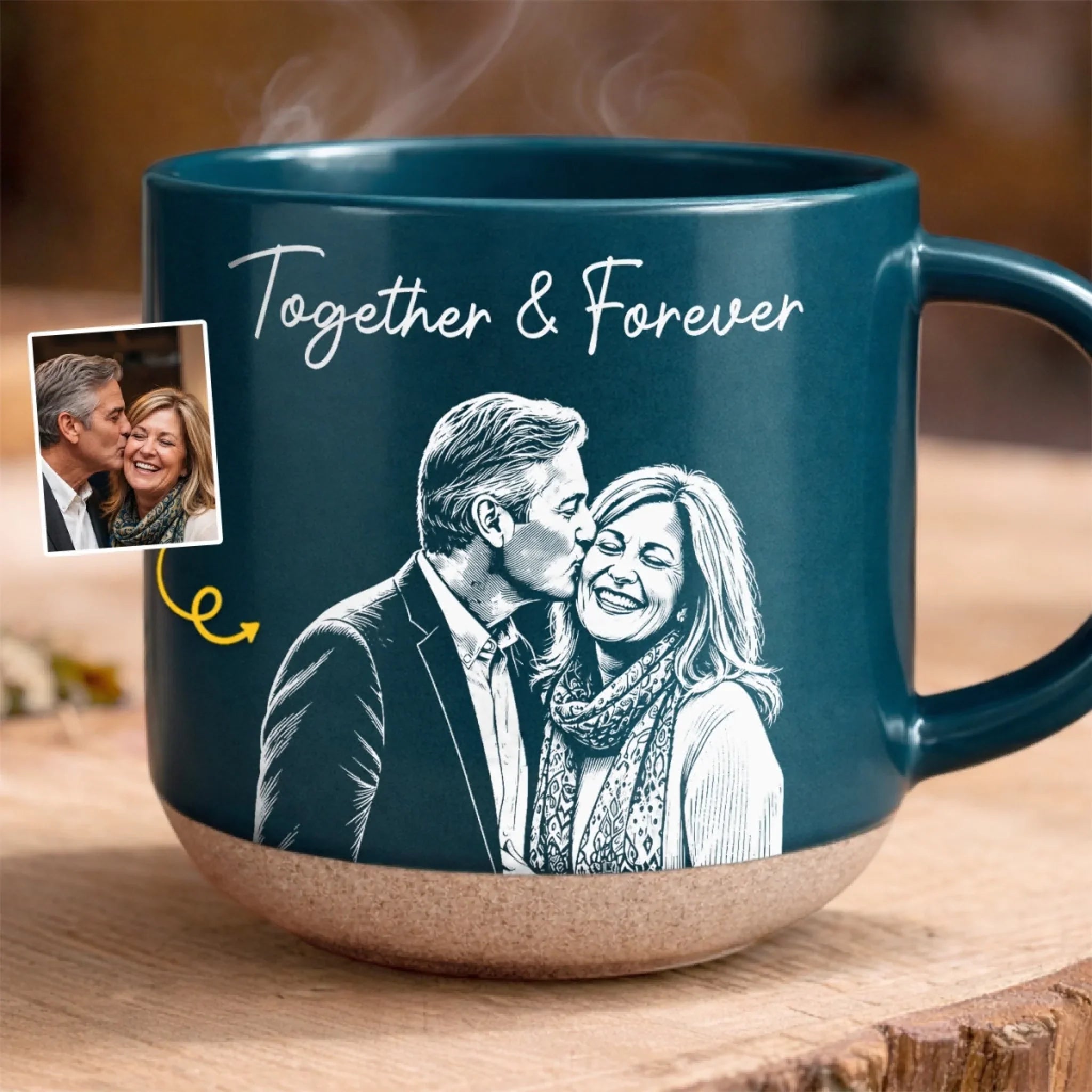 Custom Photo Pottery Mug - Personalized Anniversary Wedding Gifts For Husband And Wife, Him And Her - A Rustic Touch Of Love
