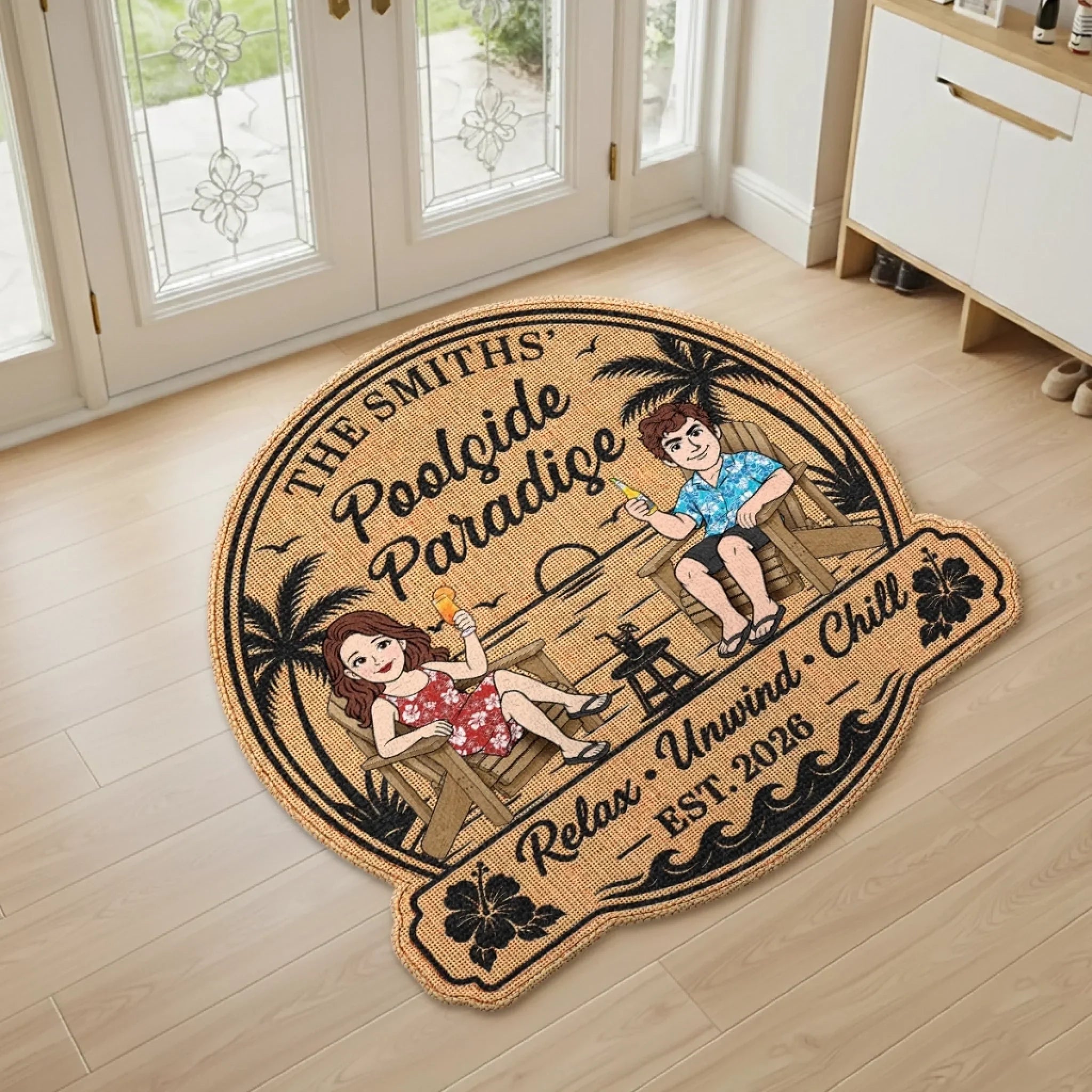 Custom Poolside Shaped Doormat - Personalized Summer Vacation And Travel Gifts For Husband And Wife, Him And Her - Home Sweet Poolside Home
