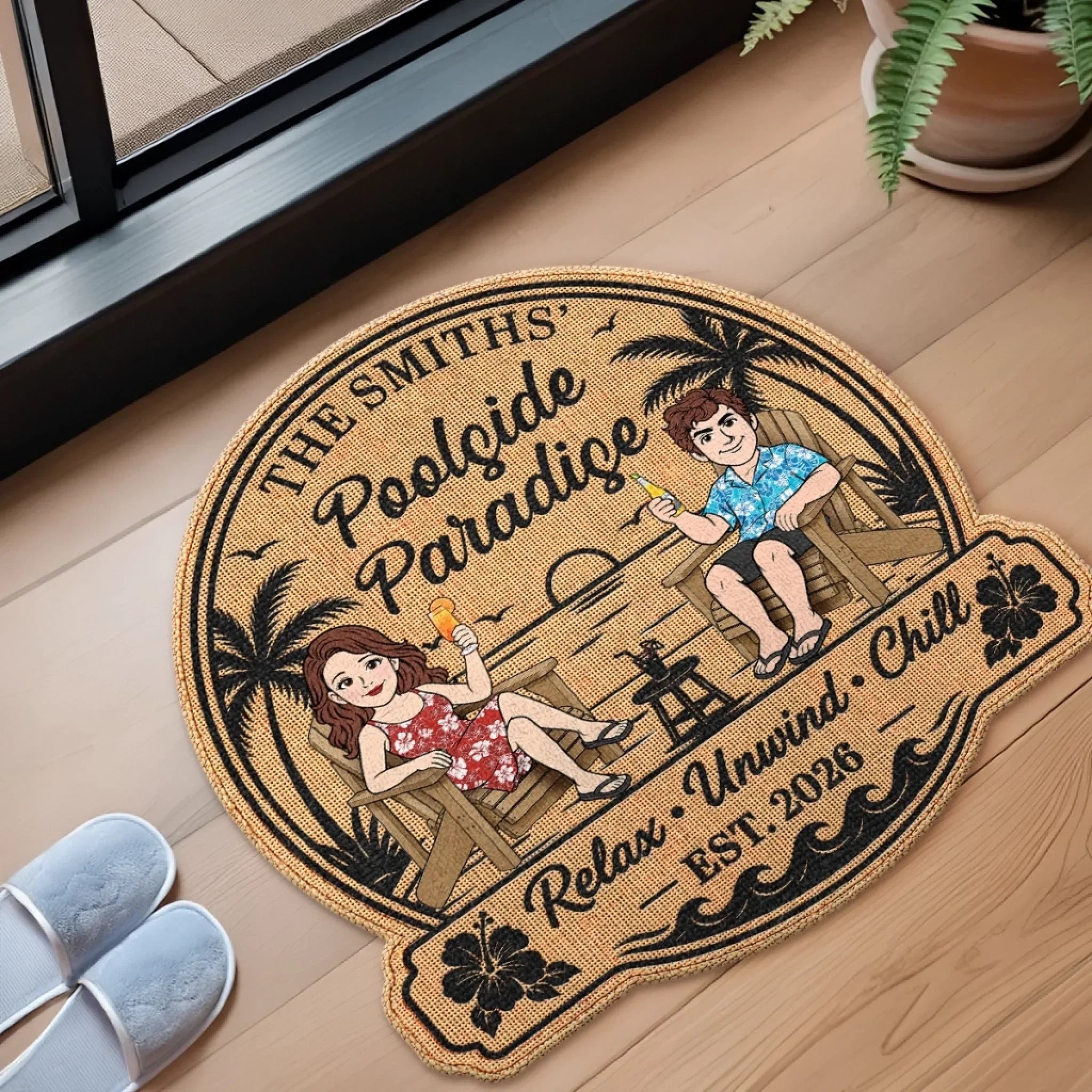 Custom Poolside Shaped Doormat - Personalized Summer Vacation And Travel Gifts For Husband And Wife, Him And Her - Home Sweet Poolside Home