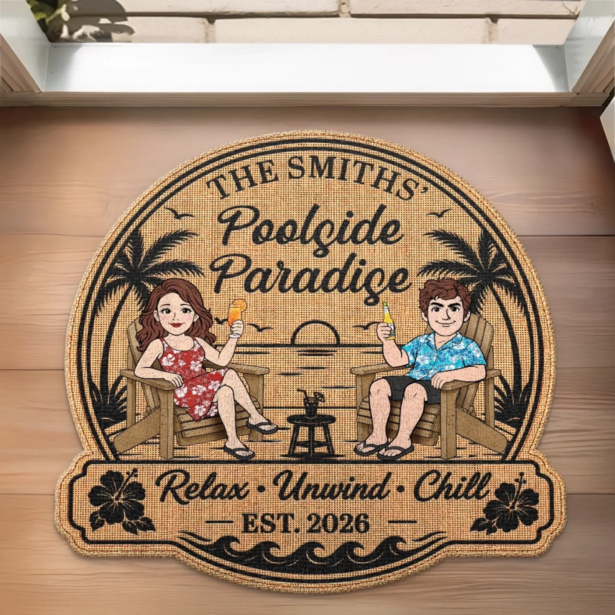Custom Poolside Shaped Doormat - Personalized Summer Vacation And Travel Gifts For Husband And Wife, Him And Her - Home Sweet Poolside Home