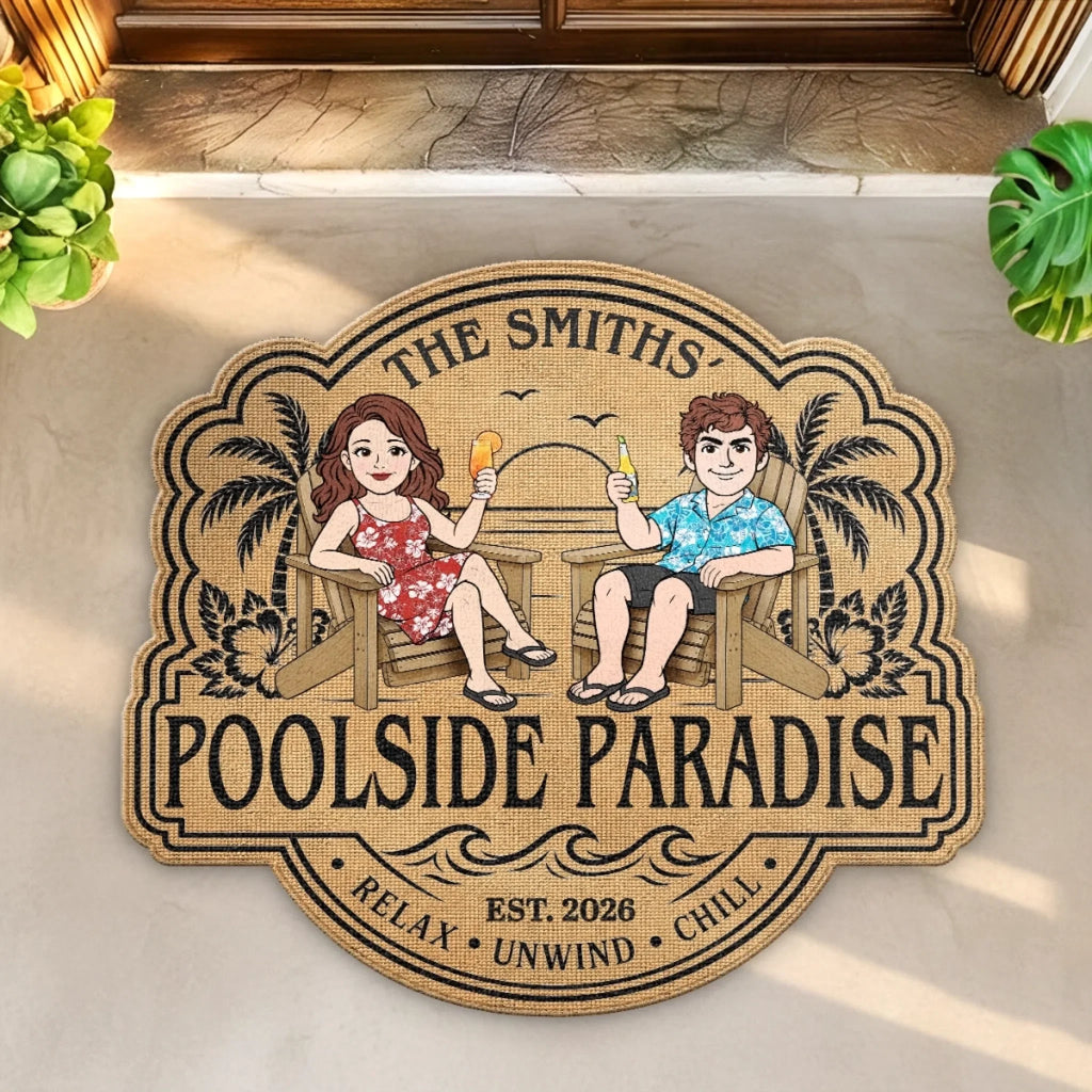Custom Poolside Shaped Doormat - Personalized Summer Vacation And Travel Gifts For Husband And Wife, Him And Her - Chasing Pool Days Together