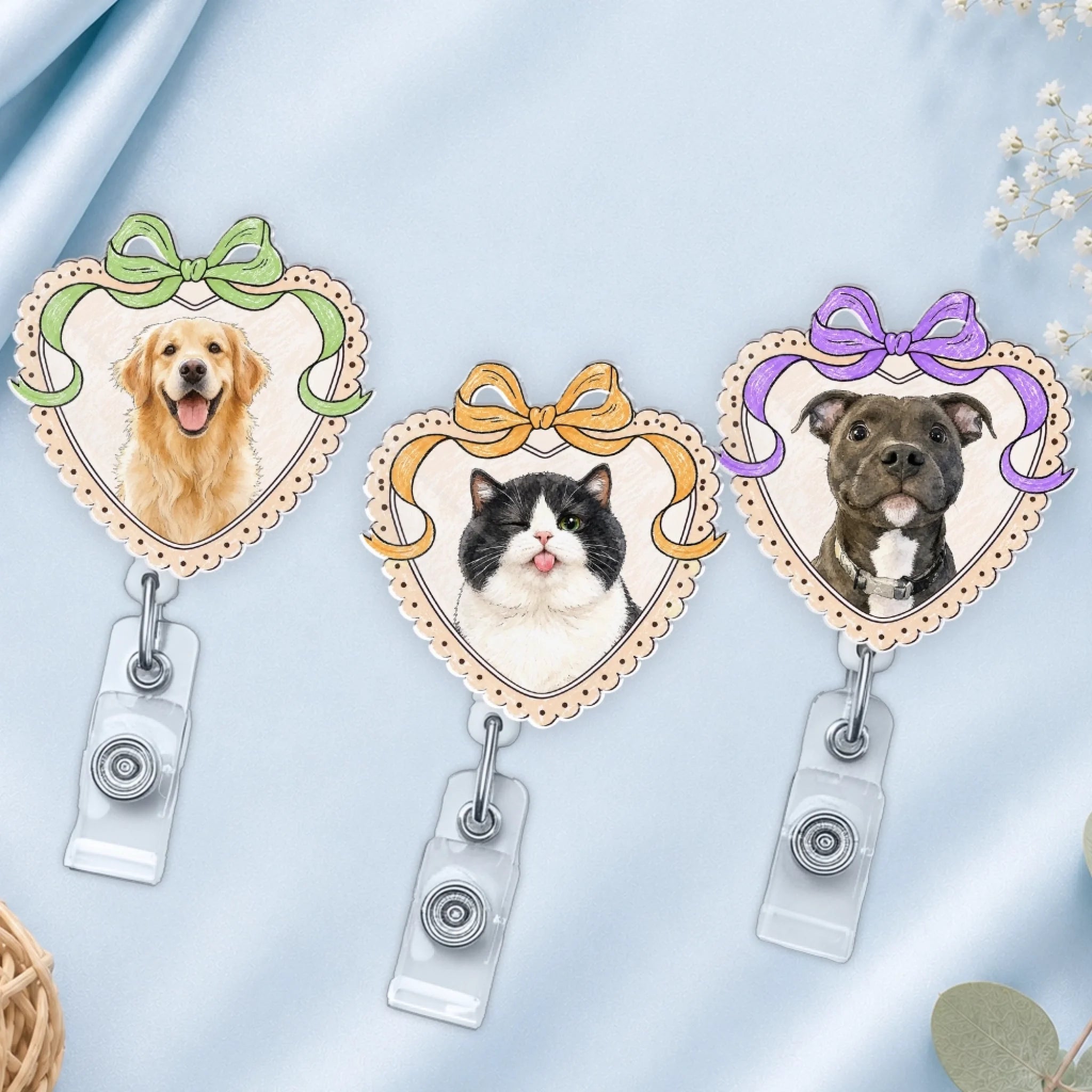 Custom Photo Acrylic Badge Reel - Personalized  Birthday Gifts For Dog Cat Lovers, Dog Dad And Mom, Cat Owners - Proud Pet Mom At Work