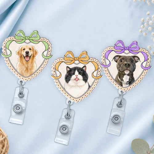 Custom Photo Acrylic Badge Reel - Personalized  Birthday Gifts For Dog Cat Lovers, Dog Dad And Mom, Cat Owners - Proud Pet Mom At Work