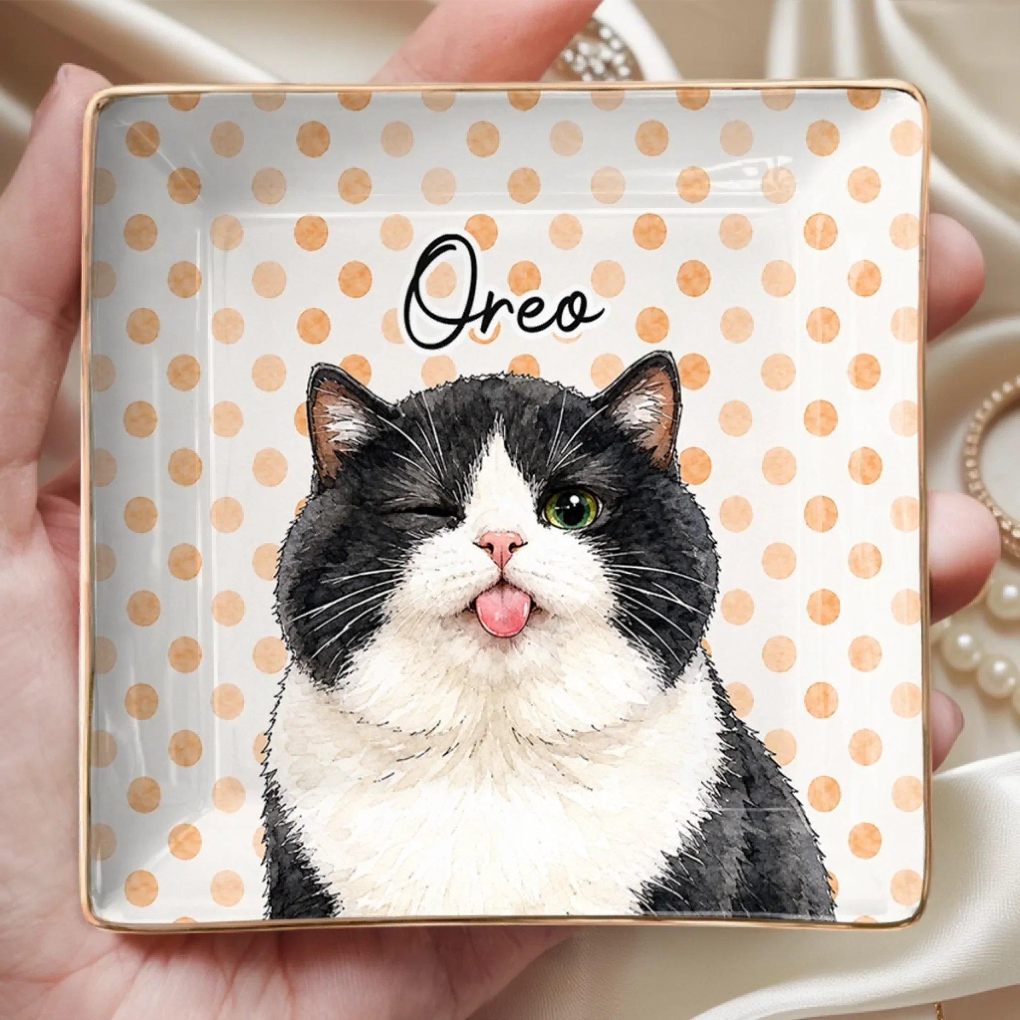 Custom Photo Full-Print Jewelry Dish - Personalized Birthday Gifts For Dog Cat Lovers, Dog Dad And Mom, Cat Owners - Daily Dose Of Pet Cuteness