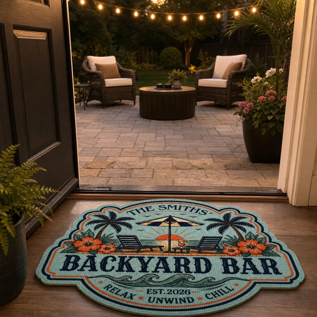 Custom Poolside Shaped Doormat - Personalized Summer Vacation And Travel Gifts For Mom, Dad, Brother, Sister, Kids - Making Summer Memories