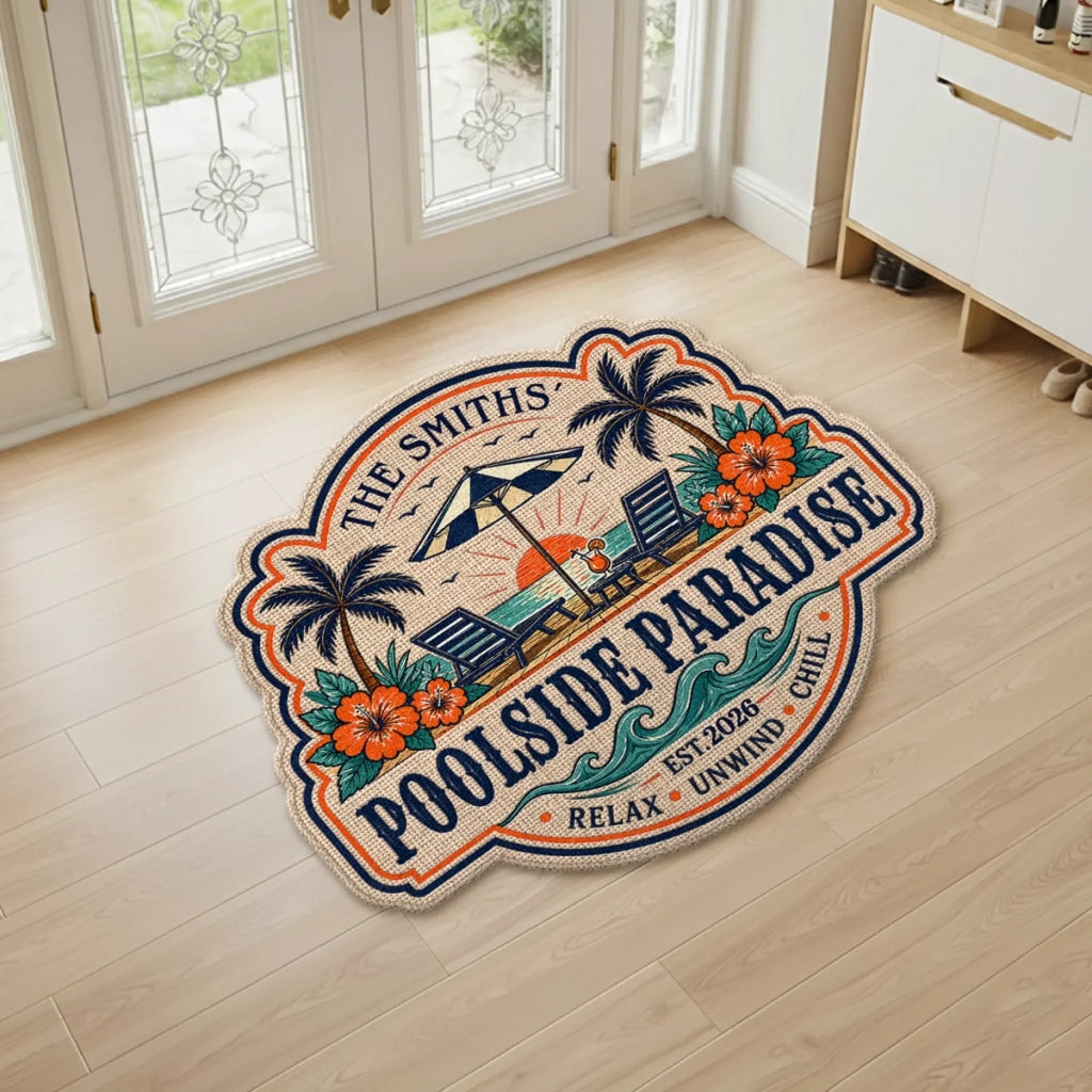 Custom Poolside Shaped Doormat - Personalized Summer Vacation And Travel Gifts For Mom, Dad, Brother, Sister, Kids - Making Summer Memories
