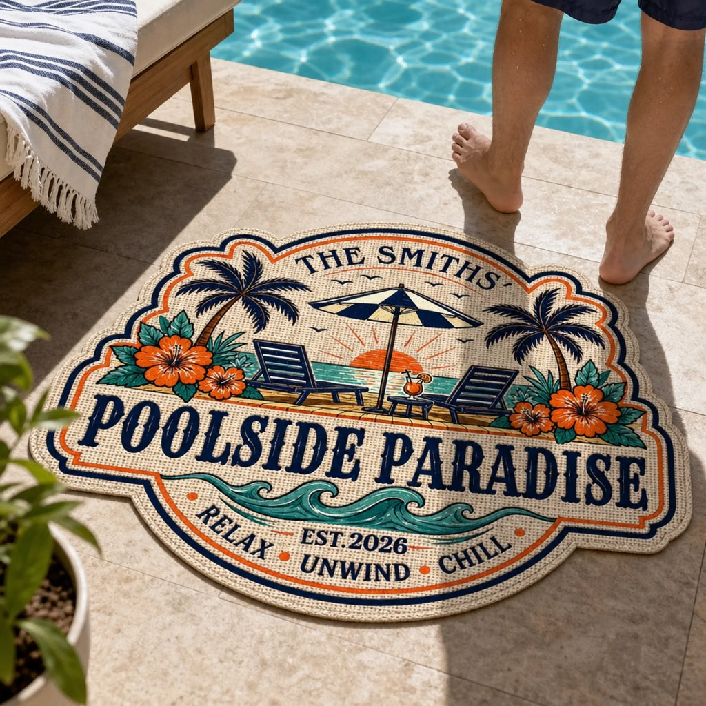 Custom Poolside Shaped Doormat - Personalized Summer Vacation And Travel Gifts For Mom, Dad, Brother, Sister, Kids - Making Summer Memories