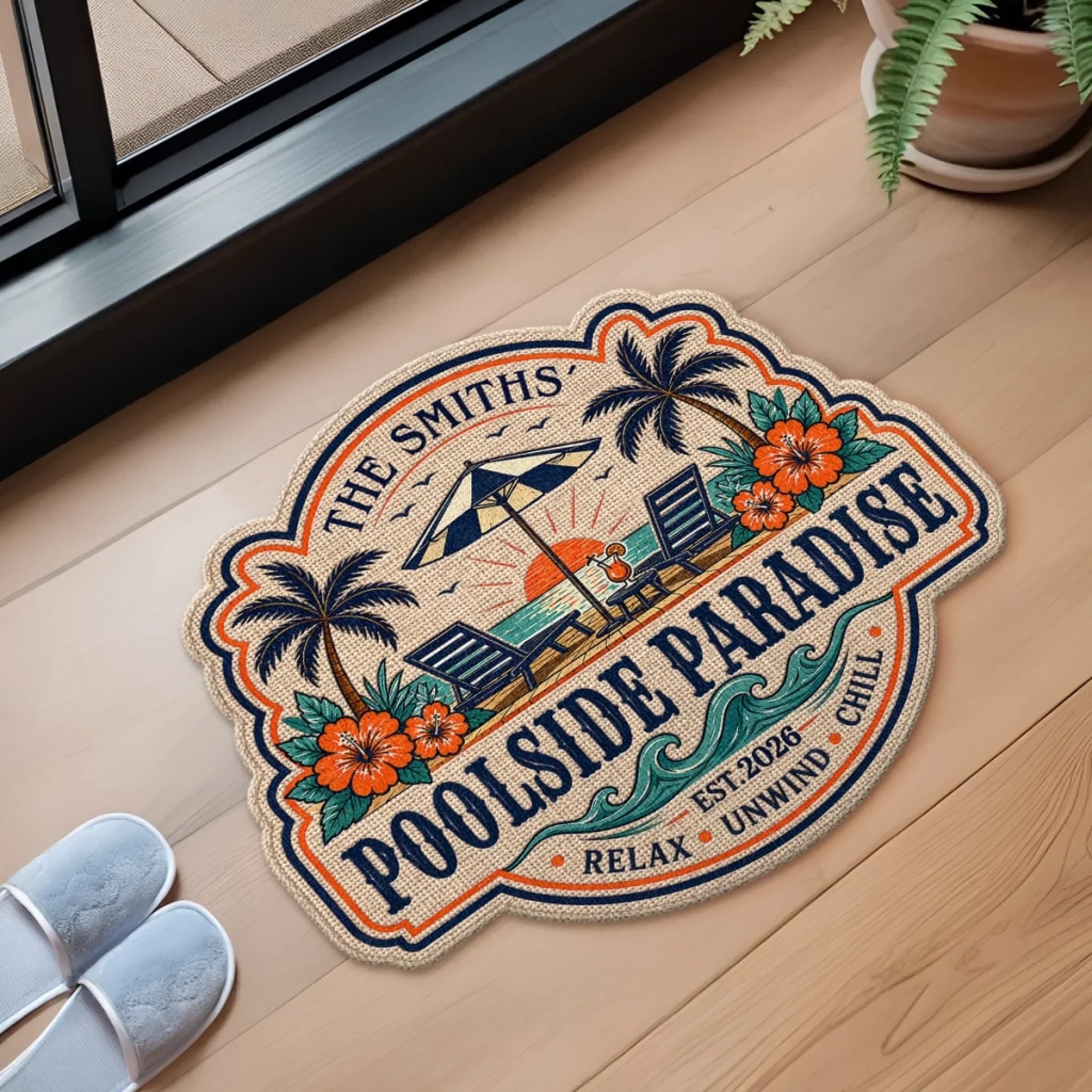 Custom Poolside Shaped Doormat - Personalized Summer Vacation And Travel Gifts For Mom, Dad, Brother, Sister, Kids - Making Summer Memories