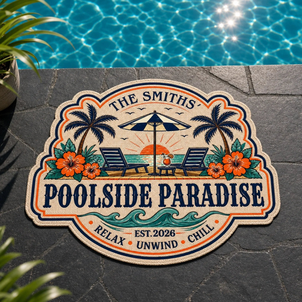 Custom Poolside Shaped Doormat - Personalized Summer Vacation And Travel Gifts For Mom, Dad, Brother, Sister, Kids - Making Summer Memories