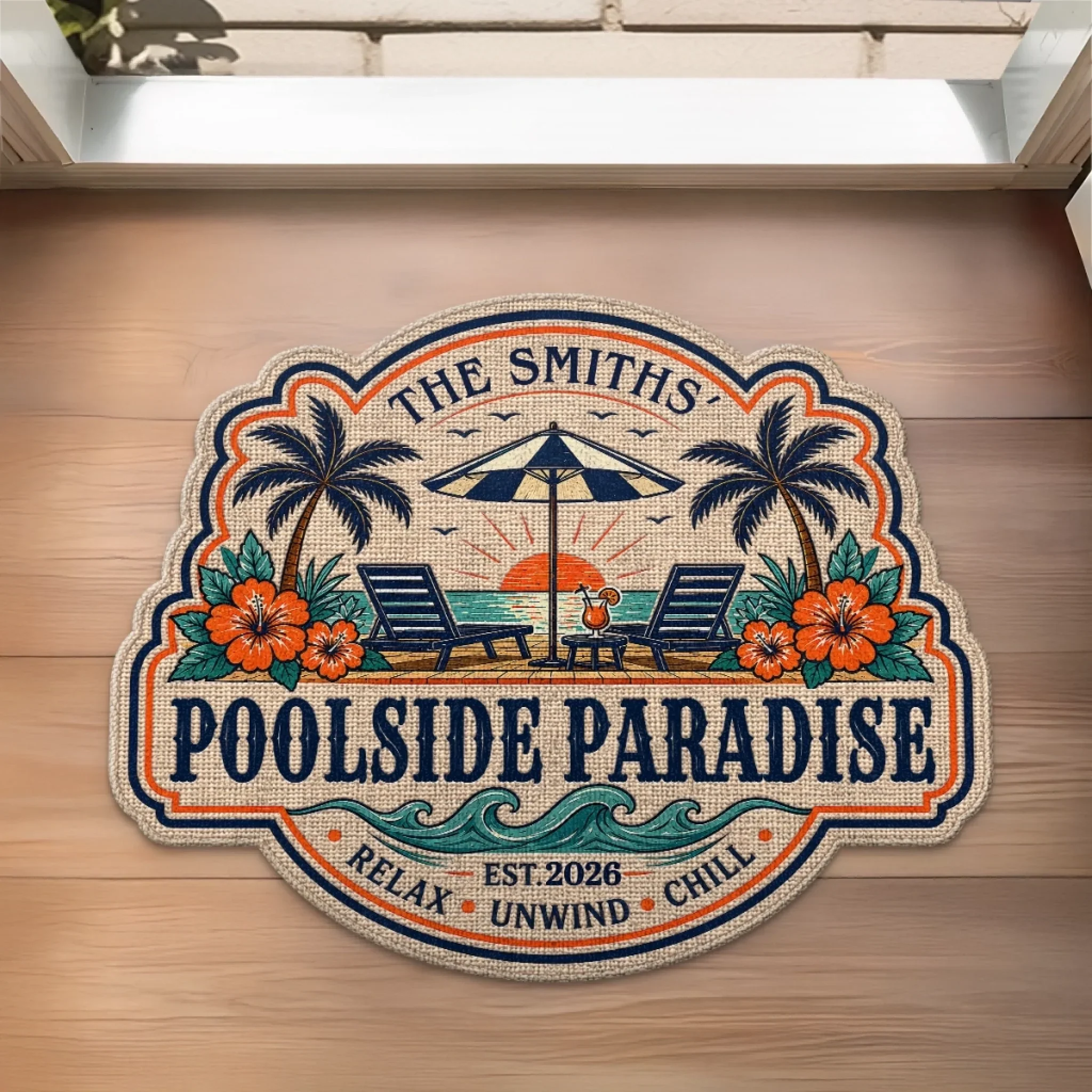 Custom Poolside Shaped Doormat - Personalized Summer Vacation And Travel Gifts For Mom, Dad, Brother, Sister, Kids - Making Summer Memories