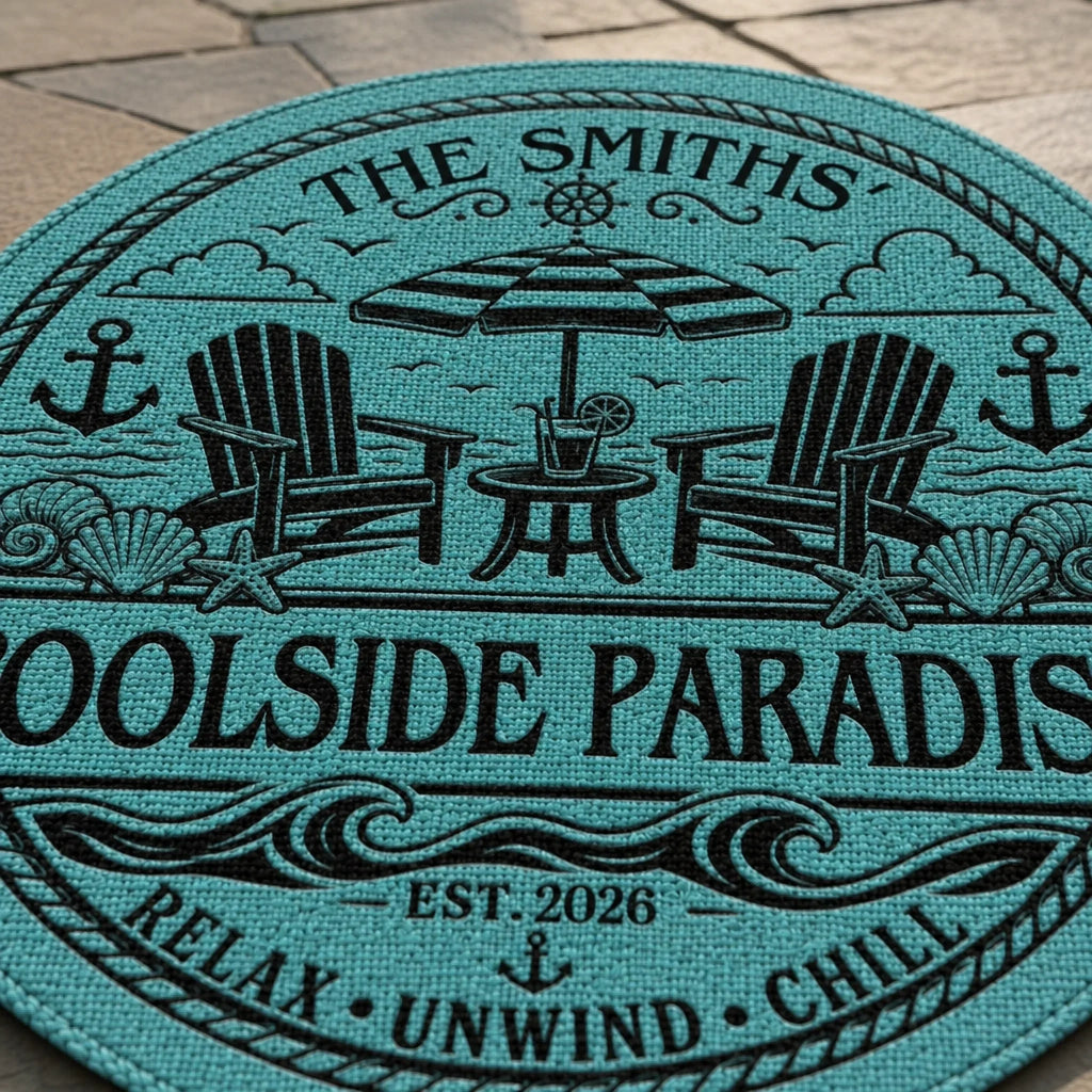 Custom Poolside Shaped Doormat - Personalized Summer Vacation And Travel Gifts For Mom, Dad, Brother, Sister, Kids - Sunshine Family Time