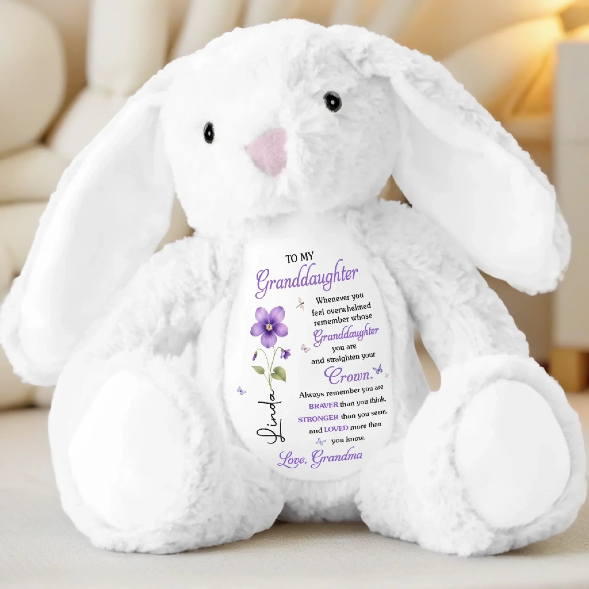 Custom Easter Bunny Plush - Personalized Birthday Gifts For Granddaughter - Little Sunshine