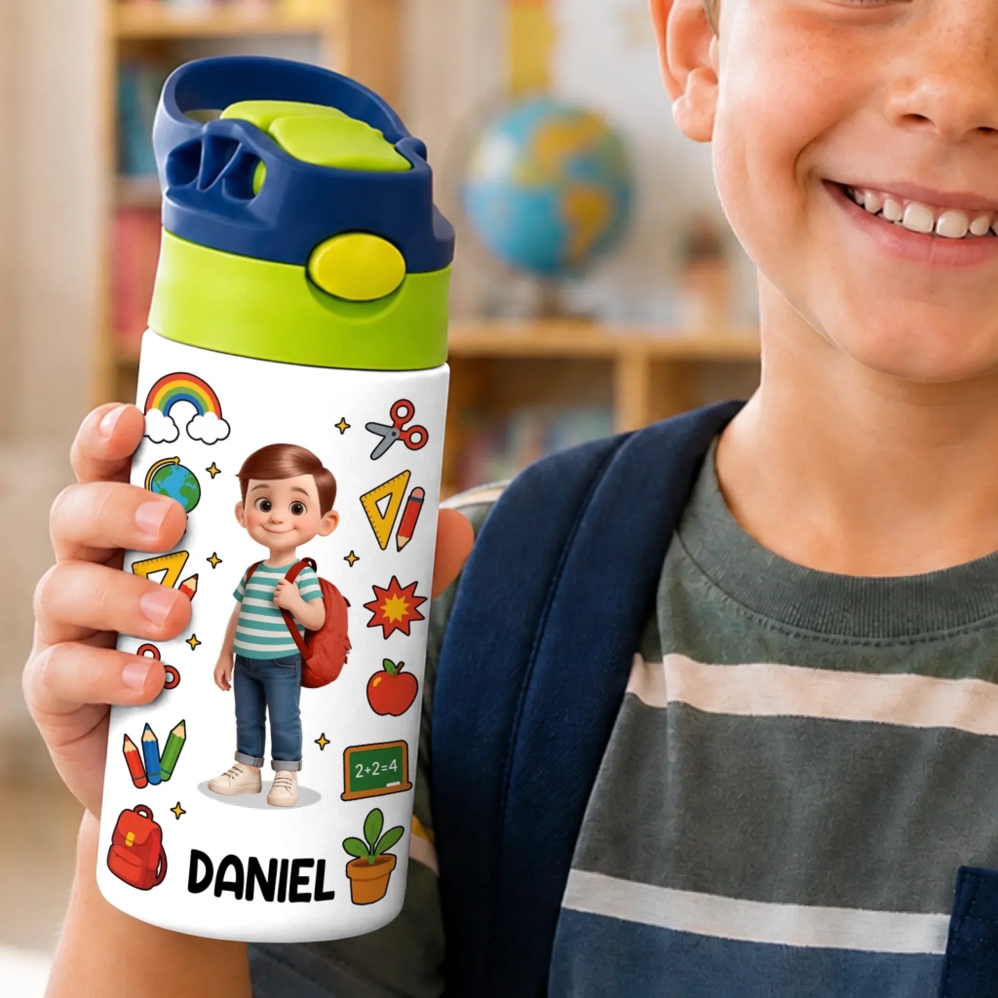 Custom Kids Insulated Water Bottle - Personalized Back To School Gifts For Kids - Happy Mind Happy Heart
