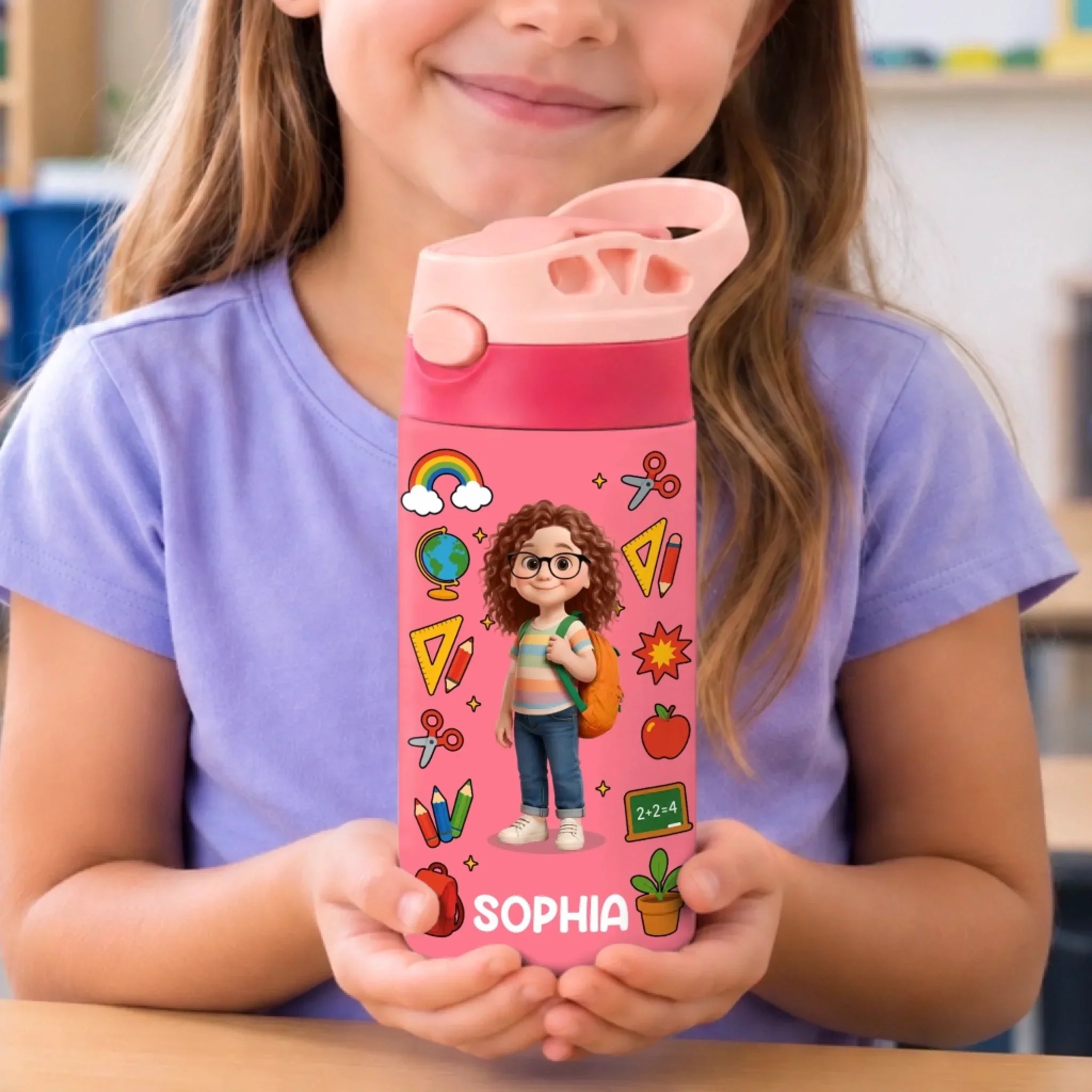 Custom Kids Insulated Water Bottle - Personalized Back To School Gifts For Kids - Happy Mind Happy Heart