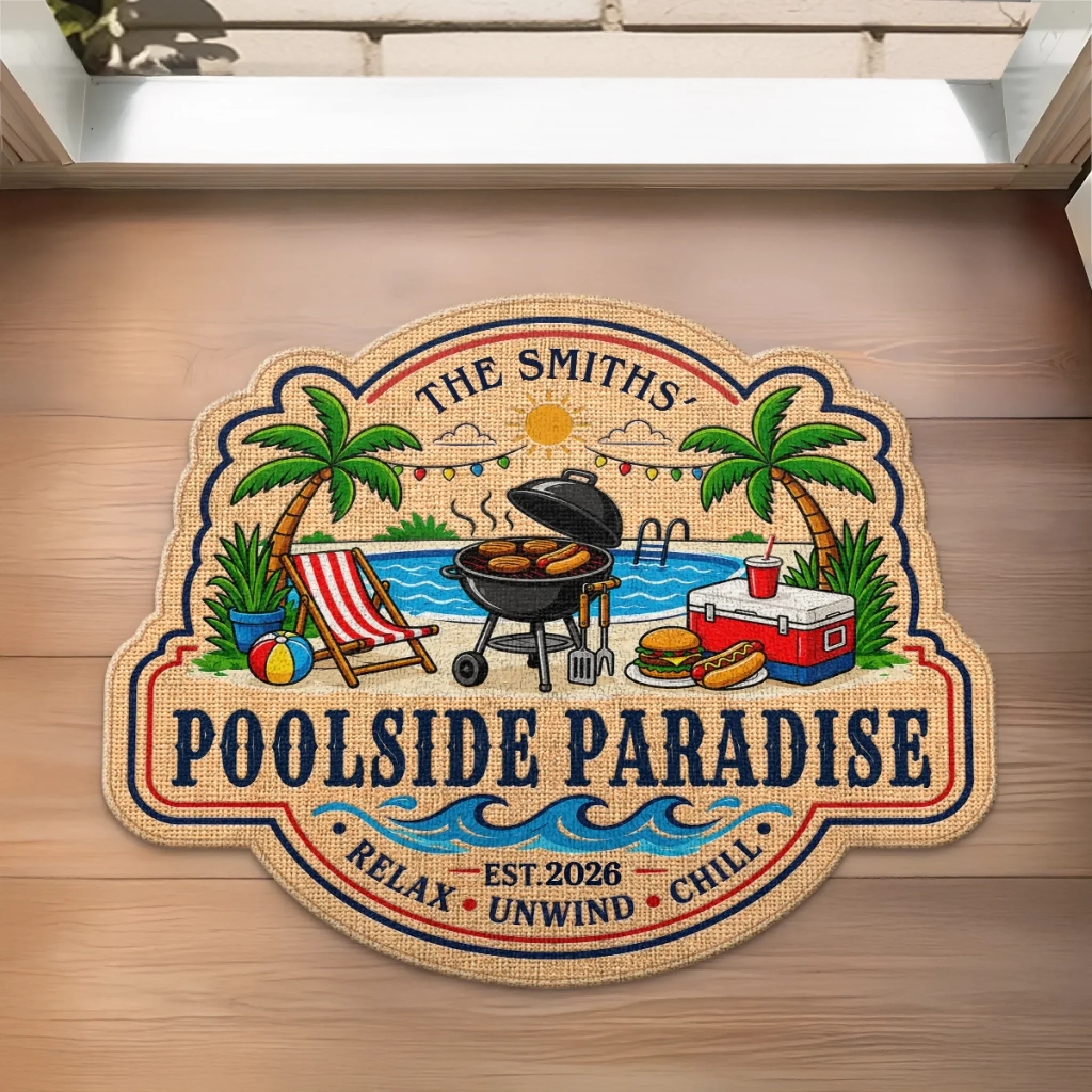 Custom Poolside Shaped Doormat - Personalized Summer Vacation And Travel Gifts For Mom, Dad, Brother, Sister - Life By The Pool