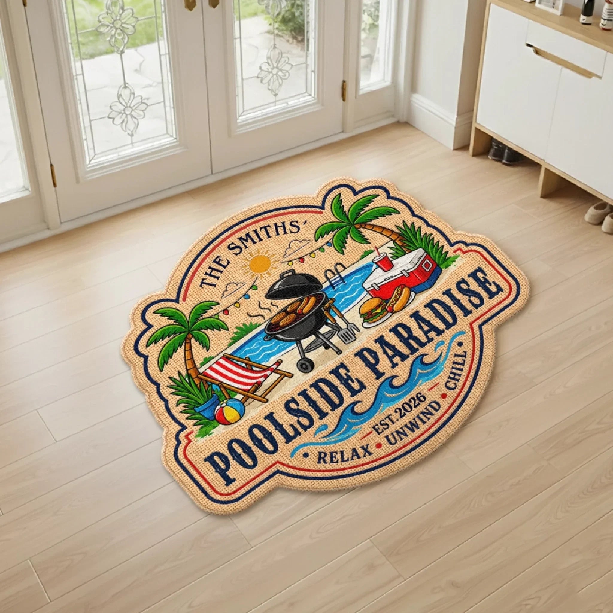 Custom Poolside Shaped Doormat - Personalized Summer Vacation And Travel Gifts For Mom, Dad, Brother, Sister - Life By The Pool