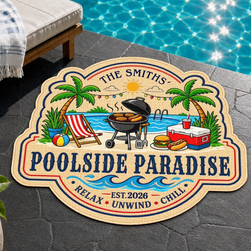 Custom Poolside Shaped Doormat - Personalized Summer Vacation And Travel Gifts For Mom, Dad, Brother, Sister - Life By The Pool