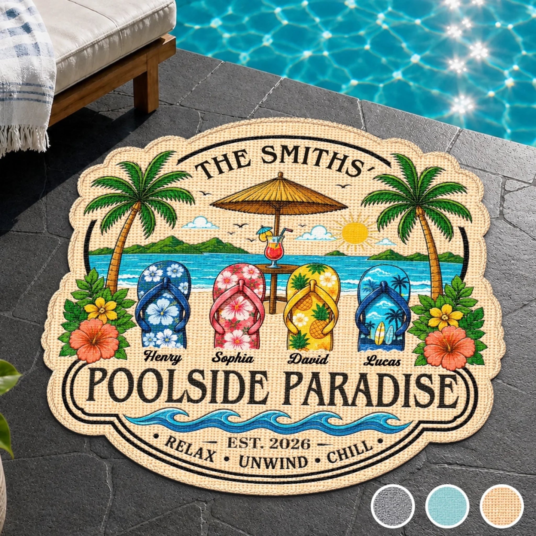 Custom Poolside Shaped Doormat - Personalized Summer Vacation And Travel Gifts For Mom, Dad, Brother, Sister, Kids - Endless Summer