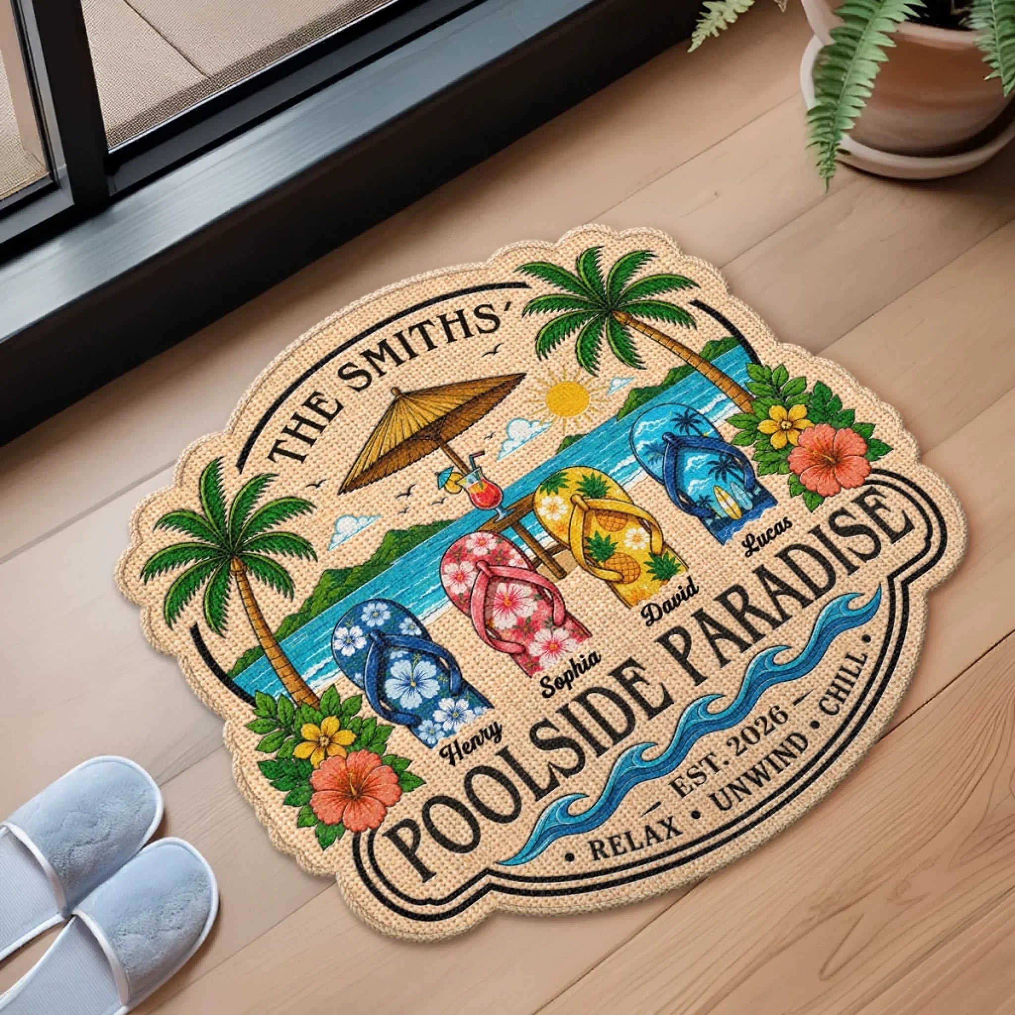 Custom Poolside Shaped Doormat - Personalized Summer Vacation And Travel Gifts For Mom, Dad, Brother, Sister, Kids - Endless Summer