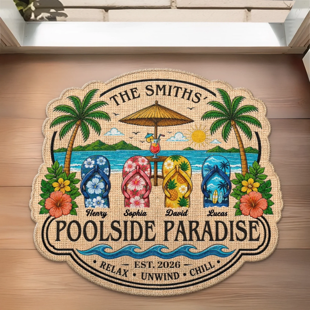 Custom Poolside Shaped Doormat - Personalized Summer Vacation And Travel Gifts For Mom, Dad, Brother, Sister, Kids - Endless Summer