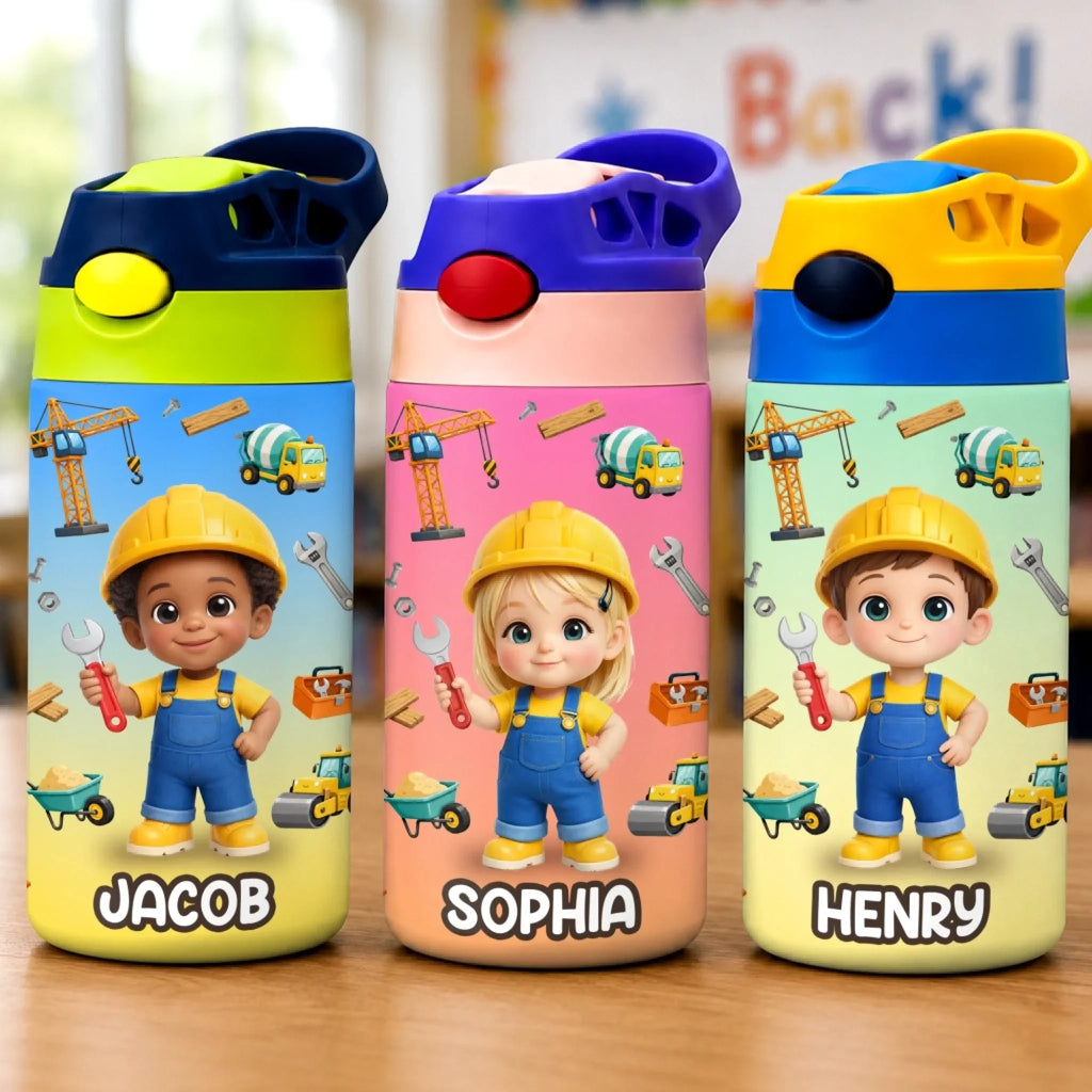 Custom Photo Kids Insulated Water Bottle - Personalized Back To School Gifts For Kids - Little Fixer