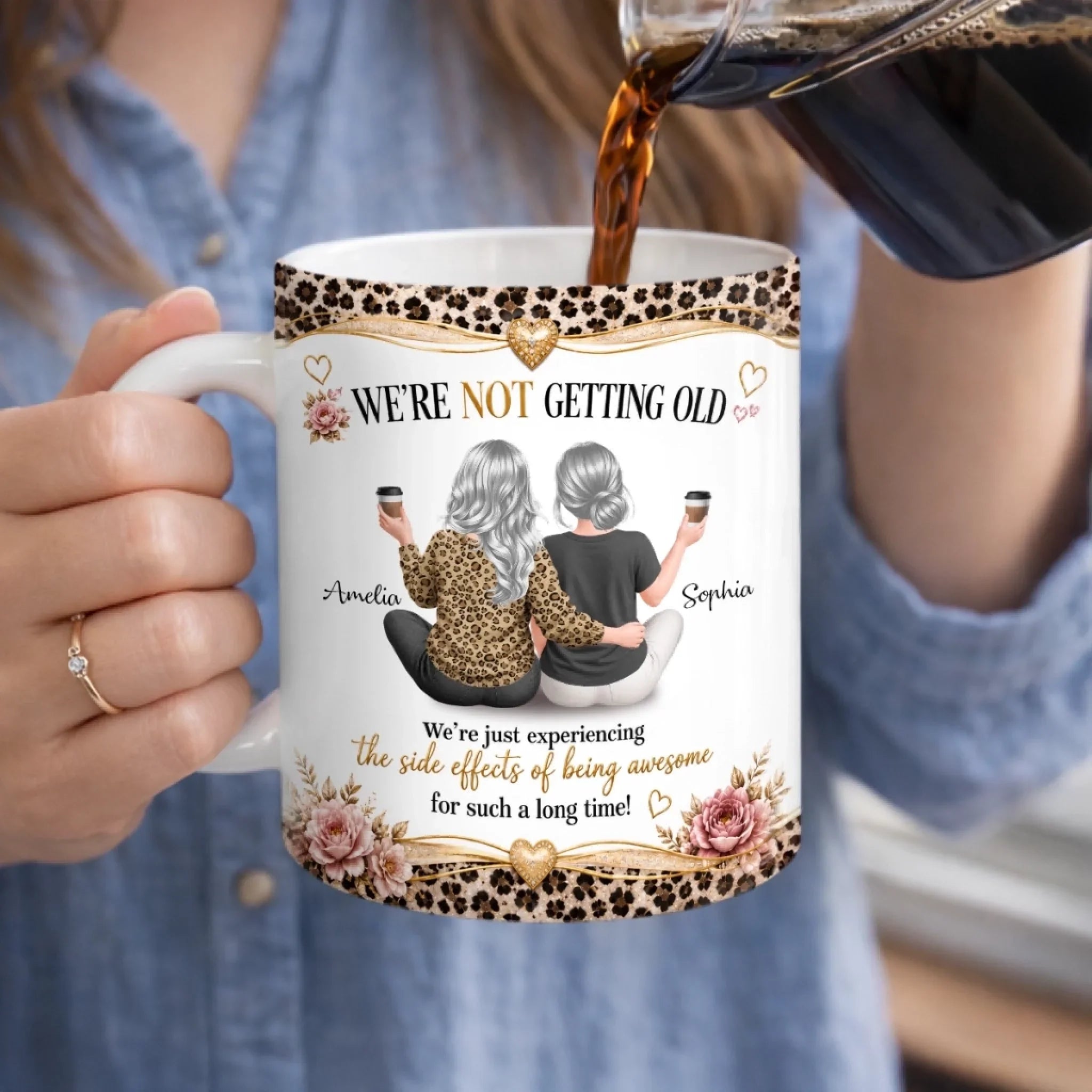 Custom Mug - Personalized Best Friend Birthday Gifts For Women, Besties, Sisters, BFF - Growing Older, Staying Fabulous