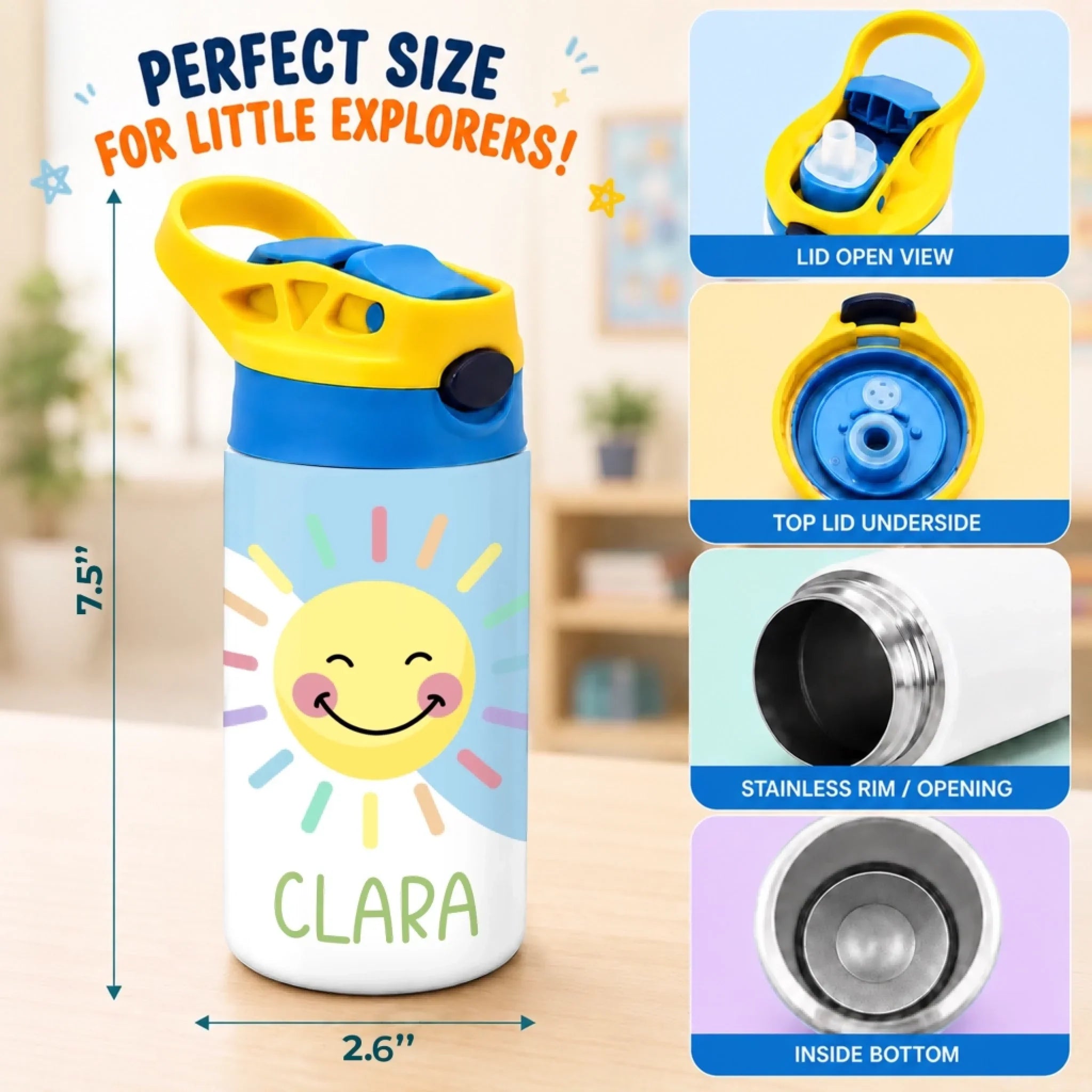 Custom Kids Insulated Water Bottle - Personalized Back To School Gifts For Kids - Explore The World