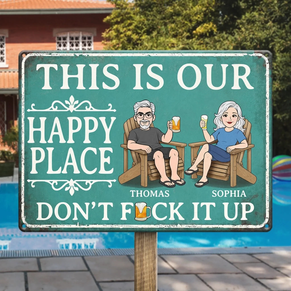 Custom Home Decor Metal Sign - Personalized Summer Vacation And Travel Gifts For Husband And Wife, Him And Her - Chilling Poolside With My Favorite