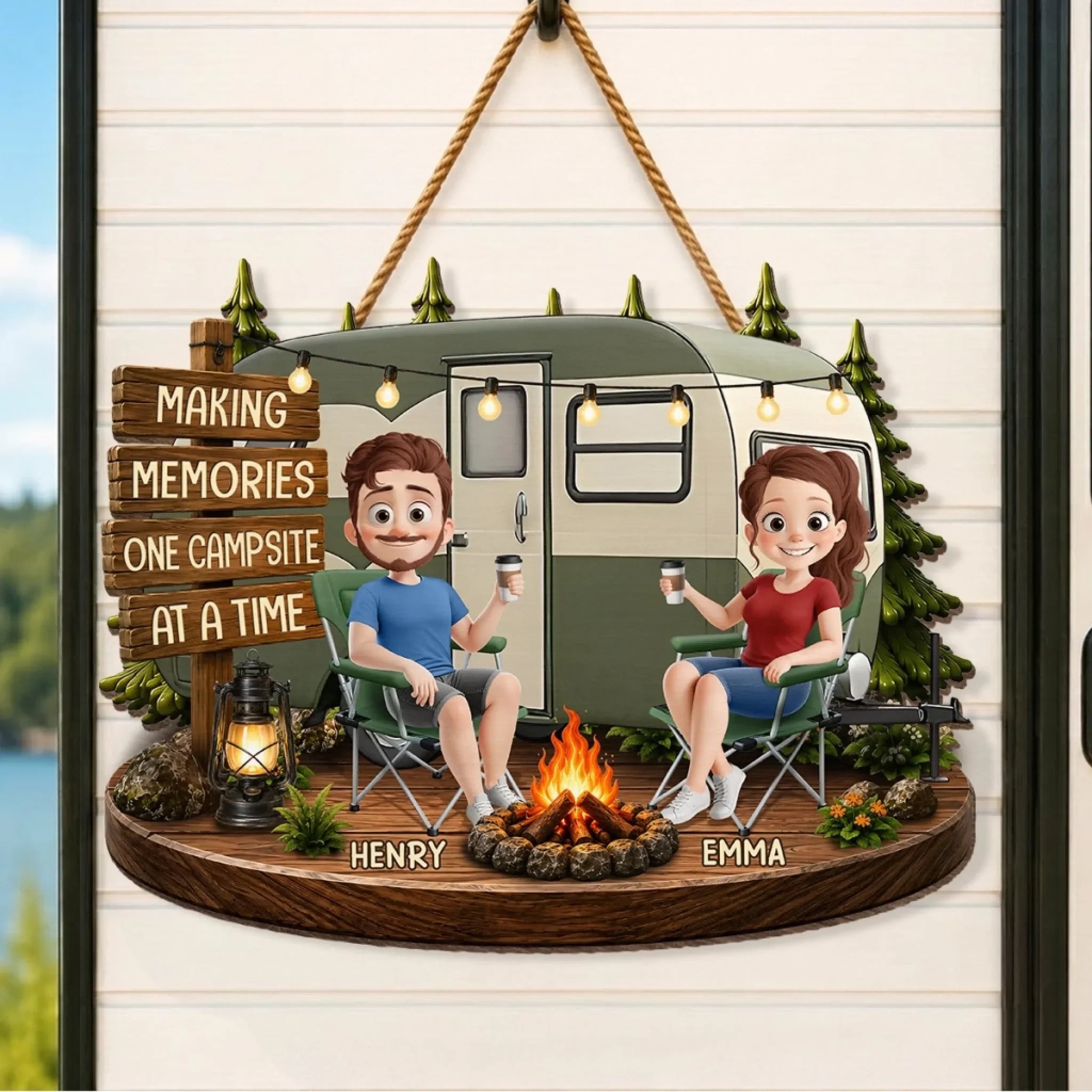 Custom Wood Sign - Personalized Birthday Camping Gifts For Campers, Husband And Wife, Him And Her - Our Favorite Escape Is Together