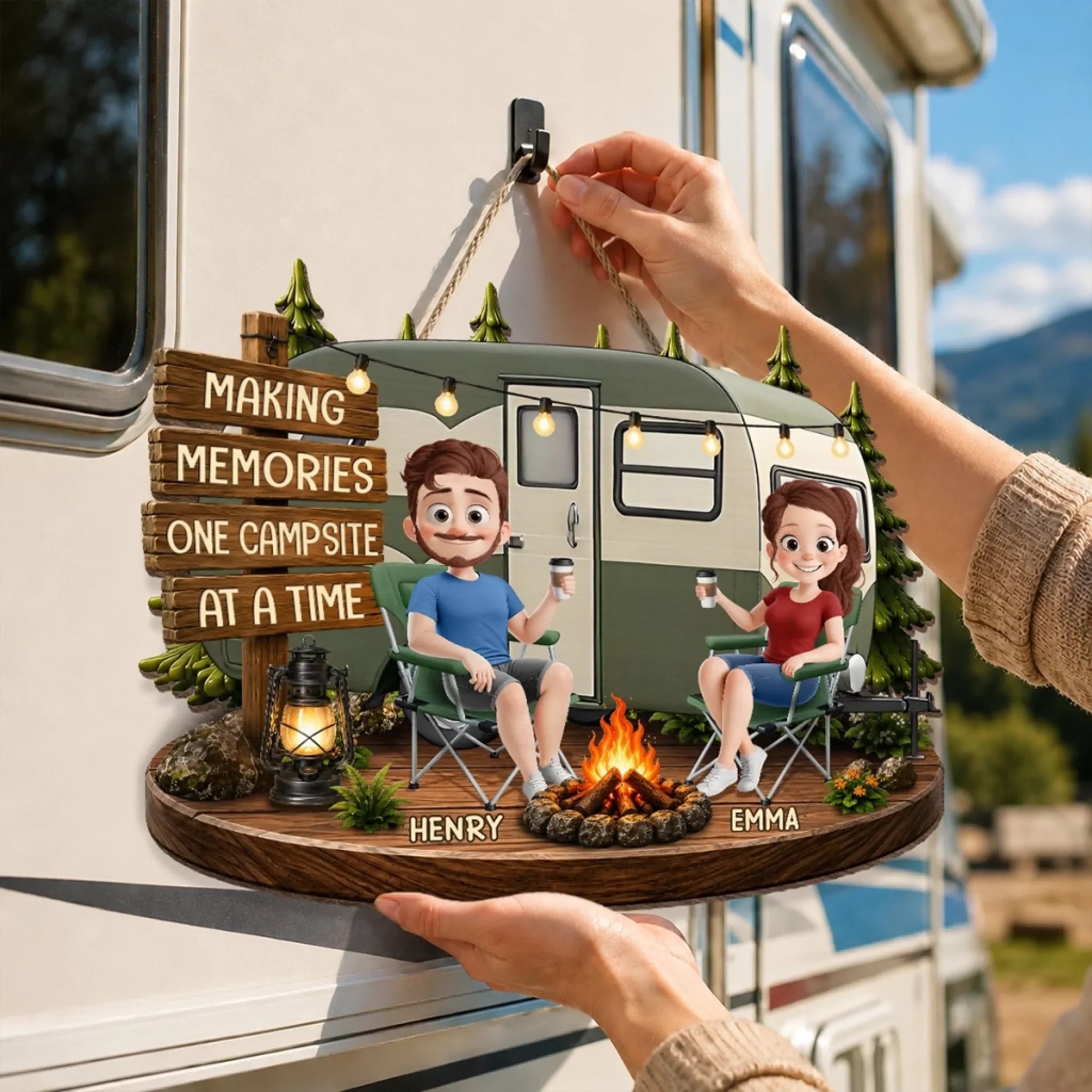 Custom Wood Sign - Personalized Birthday Camping Gifts For Campers, Husband And Wife, Him And Her - Our Favorite Escape Is Together