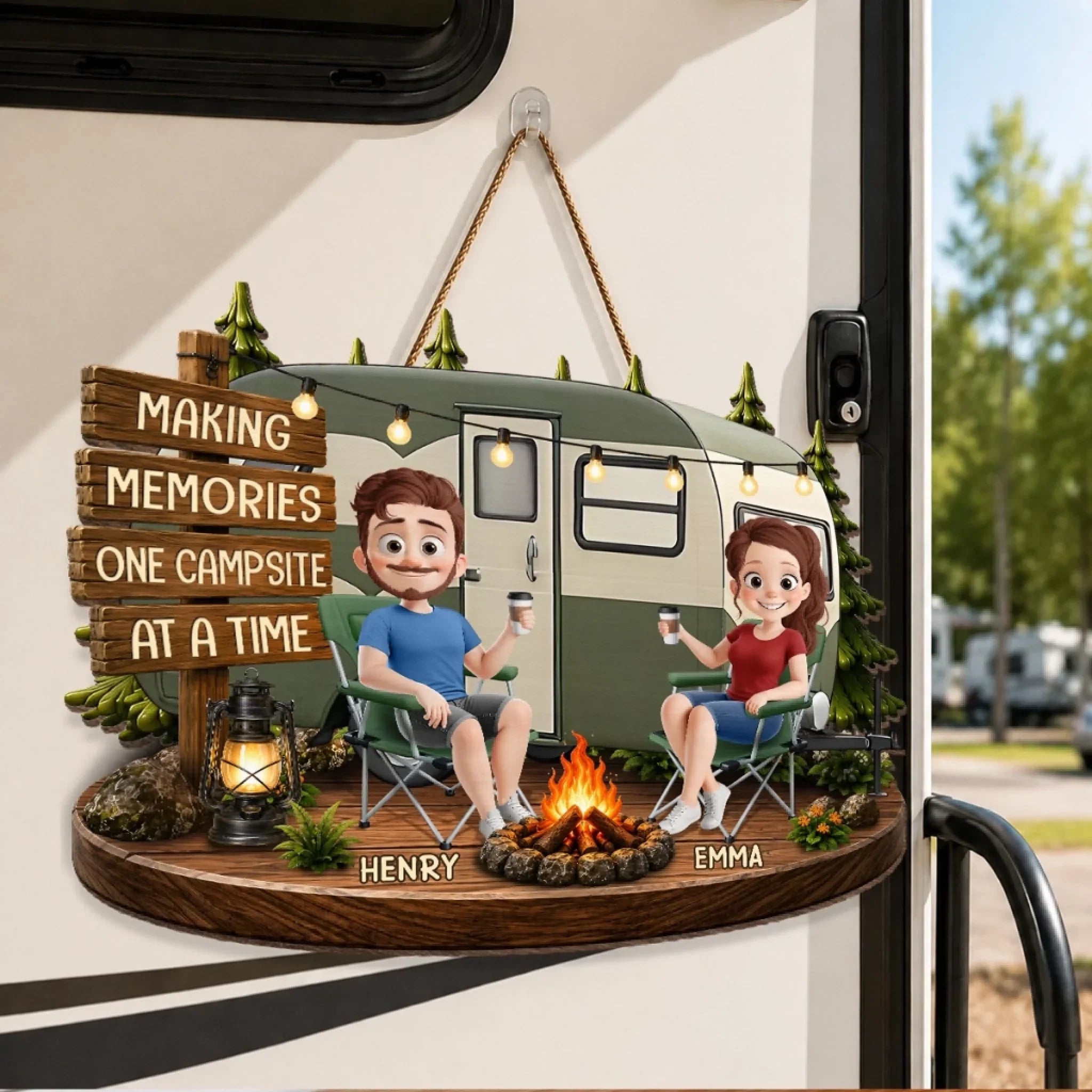 Custom Wood Sign - Personalized Birthday Camping Gifts For Campers, Husband And Wife, Him And Her - Our Favorite Escape Is Together