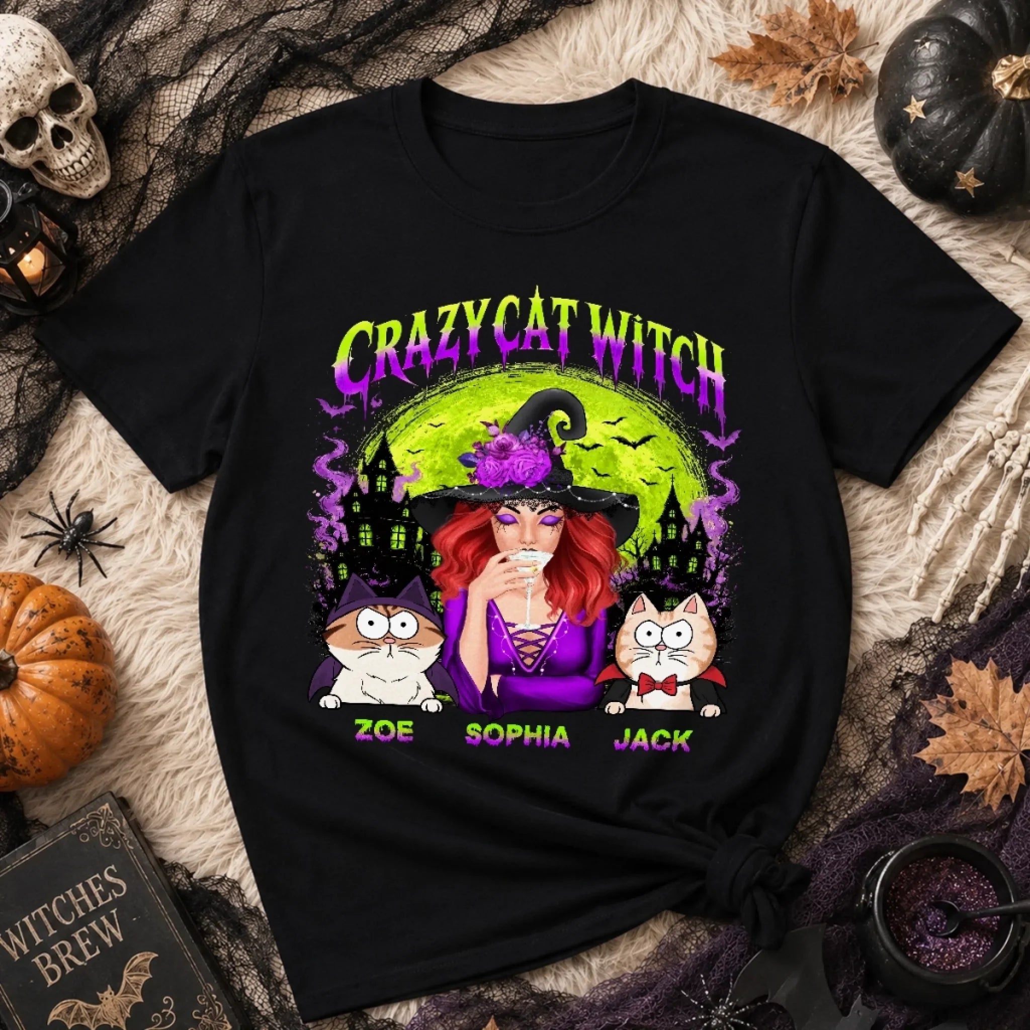 Custom Unisex T-shirt, Premium T-shirt, Hoodie - Personalized Halloween Witchy Gifts For Cat Lovers, Cat Mom And Dad - Meet My Spooky Fur Babies