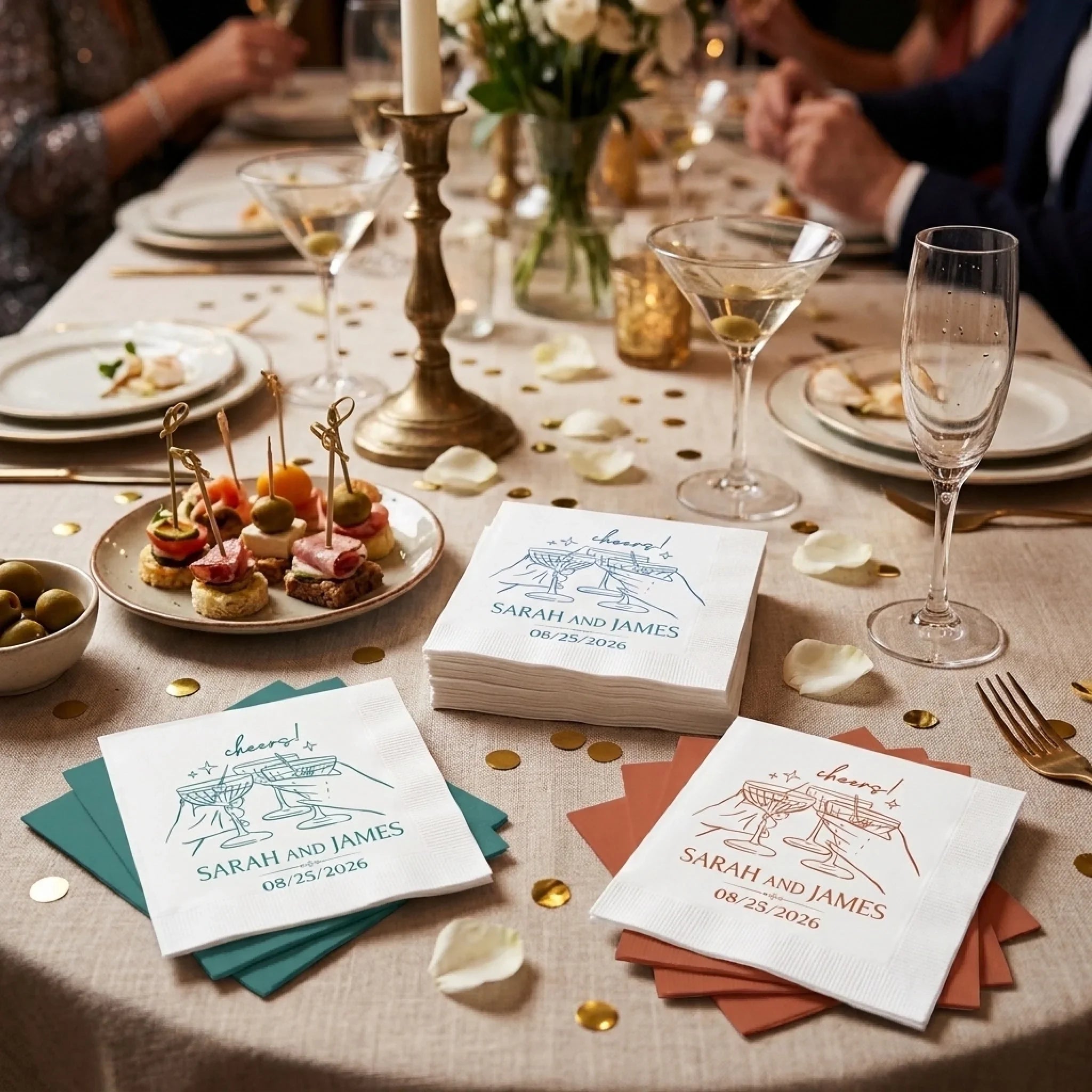 Custom Cocktail Napkins - Personalized Wedding Party Favor Gifts For Guests, Adults - Cheers To Forever