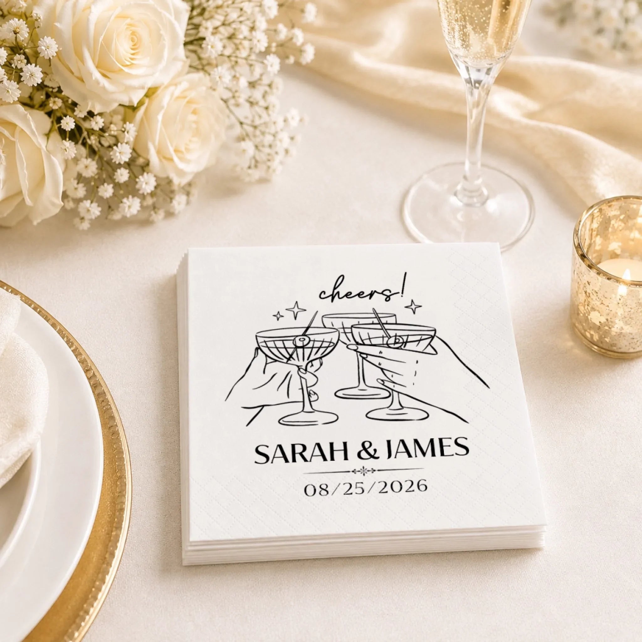 Custom Cocktail Napkins - Personalized Wedding Party Favor Gifts For Guests, Adults - Cheers To Forever
