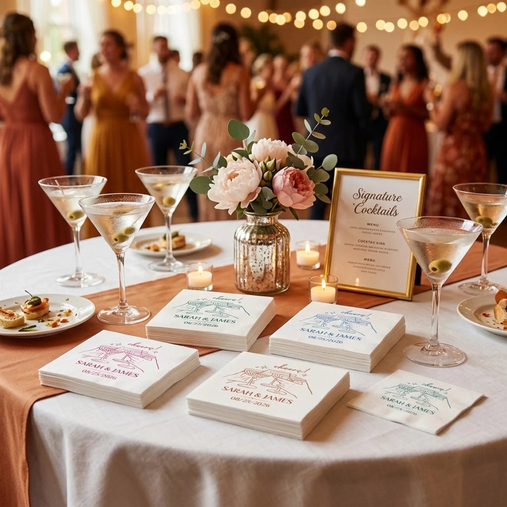 Custom Cocktail Napkins - Personalized Wedding Party Favor Gifts For Guests, Adults - Cheers To Forever