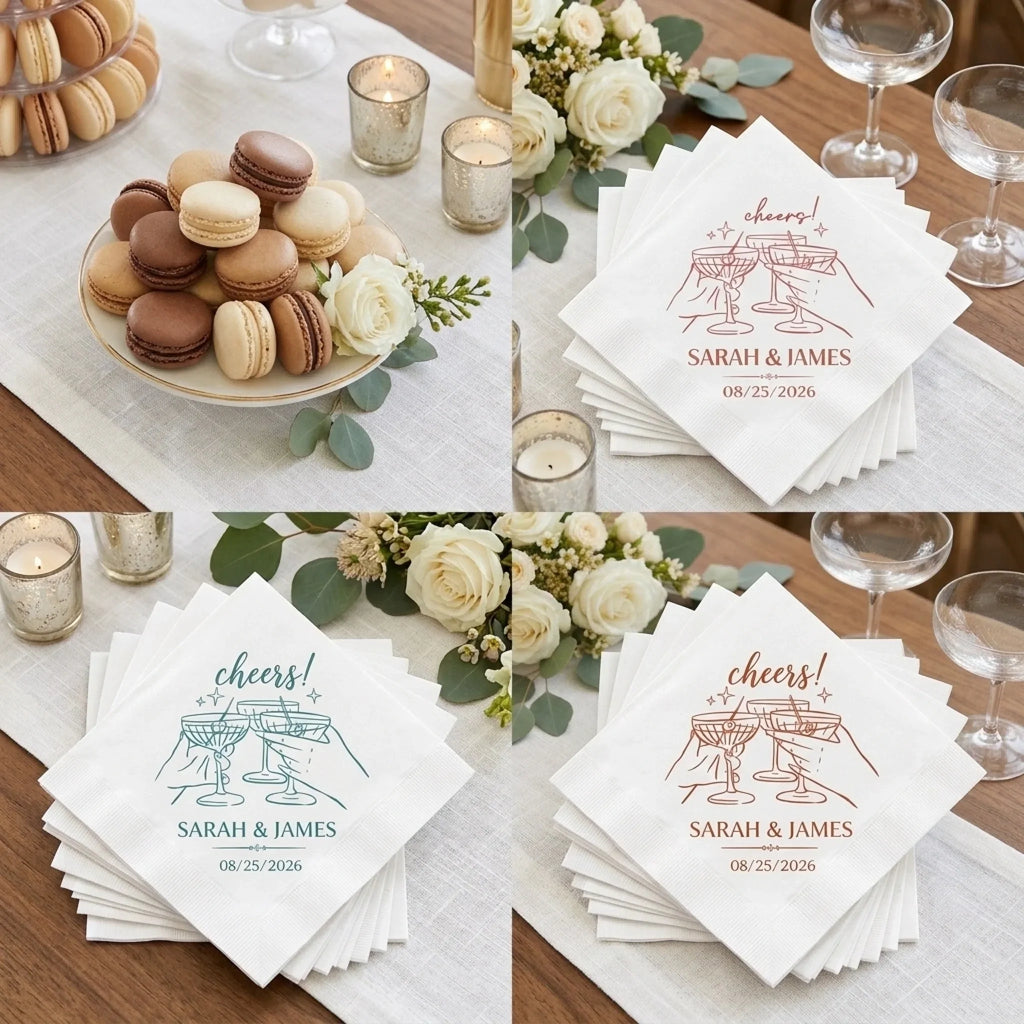 Custom Cocktail Napkins - Personalized Wedding Party Favor Gifts For Guests, Adults - Cheers To Forever