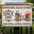 Custom Home Decor Metal Sign - Personalized Summer Vacation And Travel Gifts For Husband And Wife, Him And Her - Decades Of Love And Bickering
