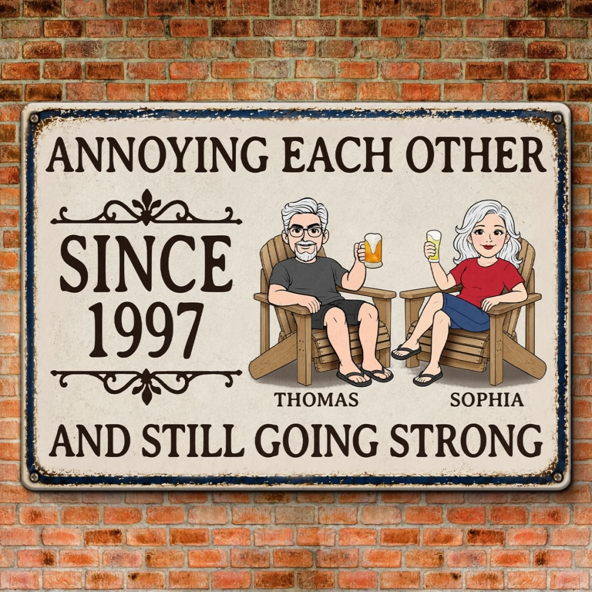 Custom Home Decor Metal Sign - Personalized Summer Vacation And Travel Gifts For Husband And Wife, Him And Her - Decades Of Love And Bickering