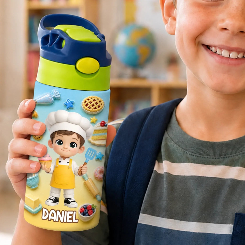 Custom Photo Kids Insulated Water Bottle - Personalized Back To School Gifts For Kids - Future Little Baker