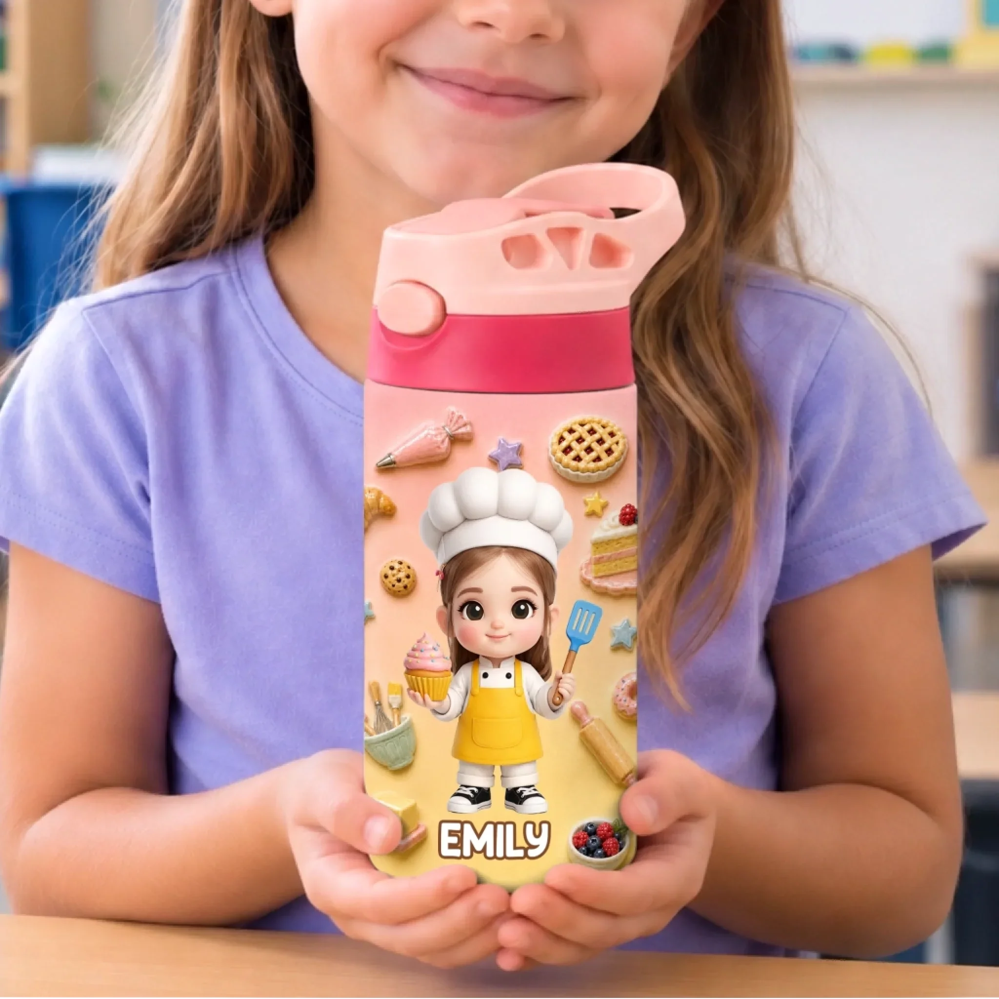 Custom Photo Kids Insulated Water Bottle - Personalized Back To School Gifts For Kids - Future Little Baker