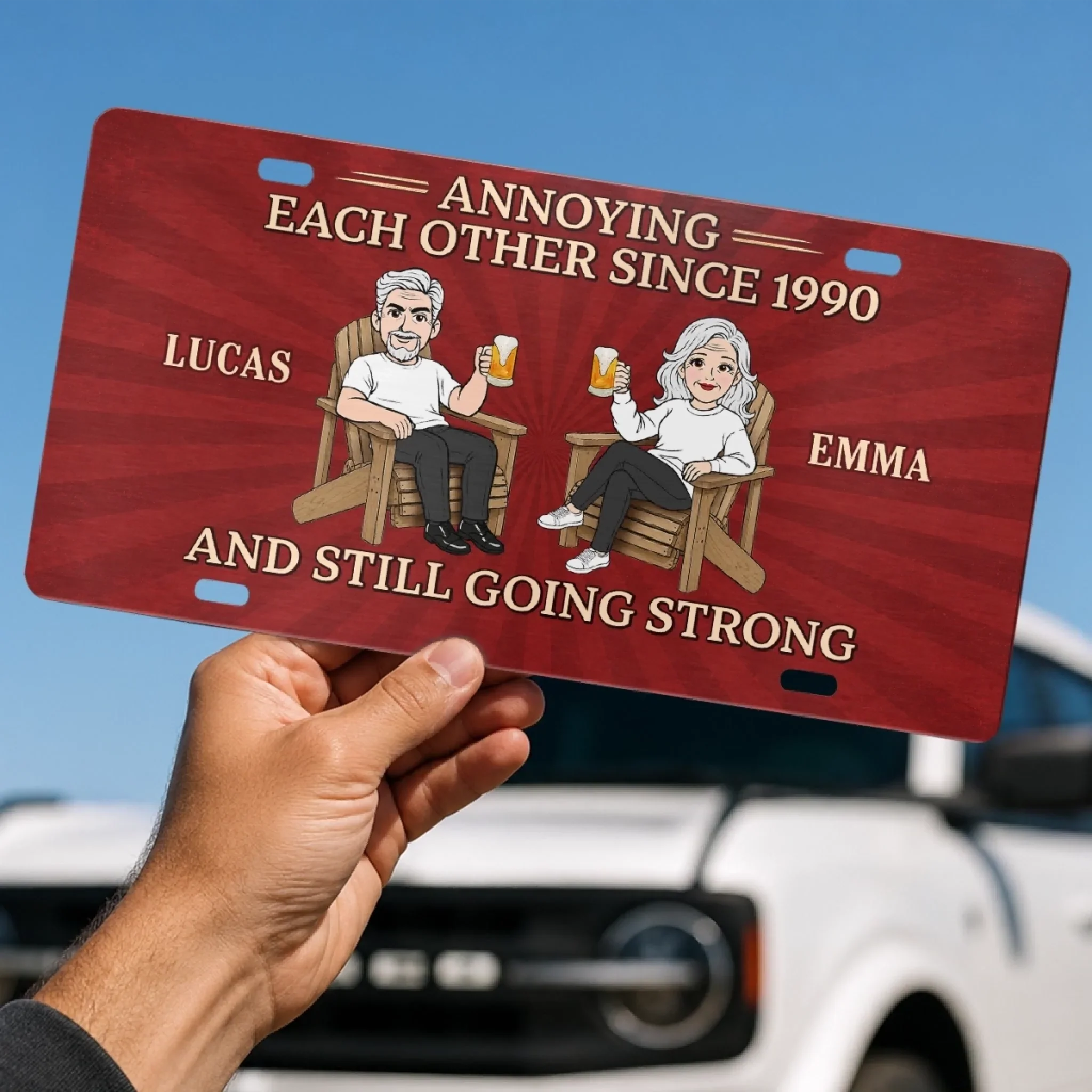 Custom License Plate - Personalized Anniversary Wedding Gifts For Husband And Wife, Him And Her   - Two Hearts, One Home