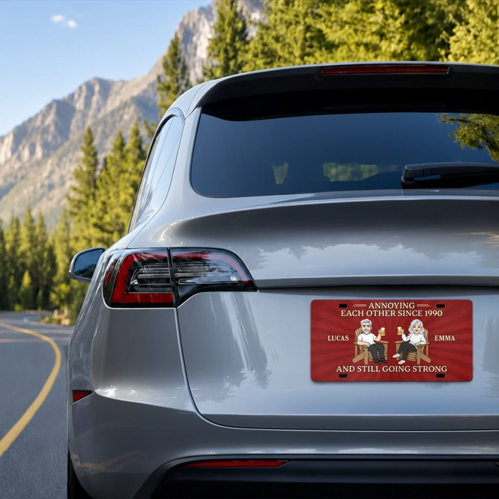 Custom License Plate - Personalized Anniversary Wedding Gifts For Husband And Wife, Him And Her   - Two Hearts, One Home