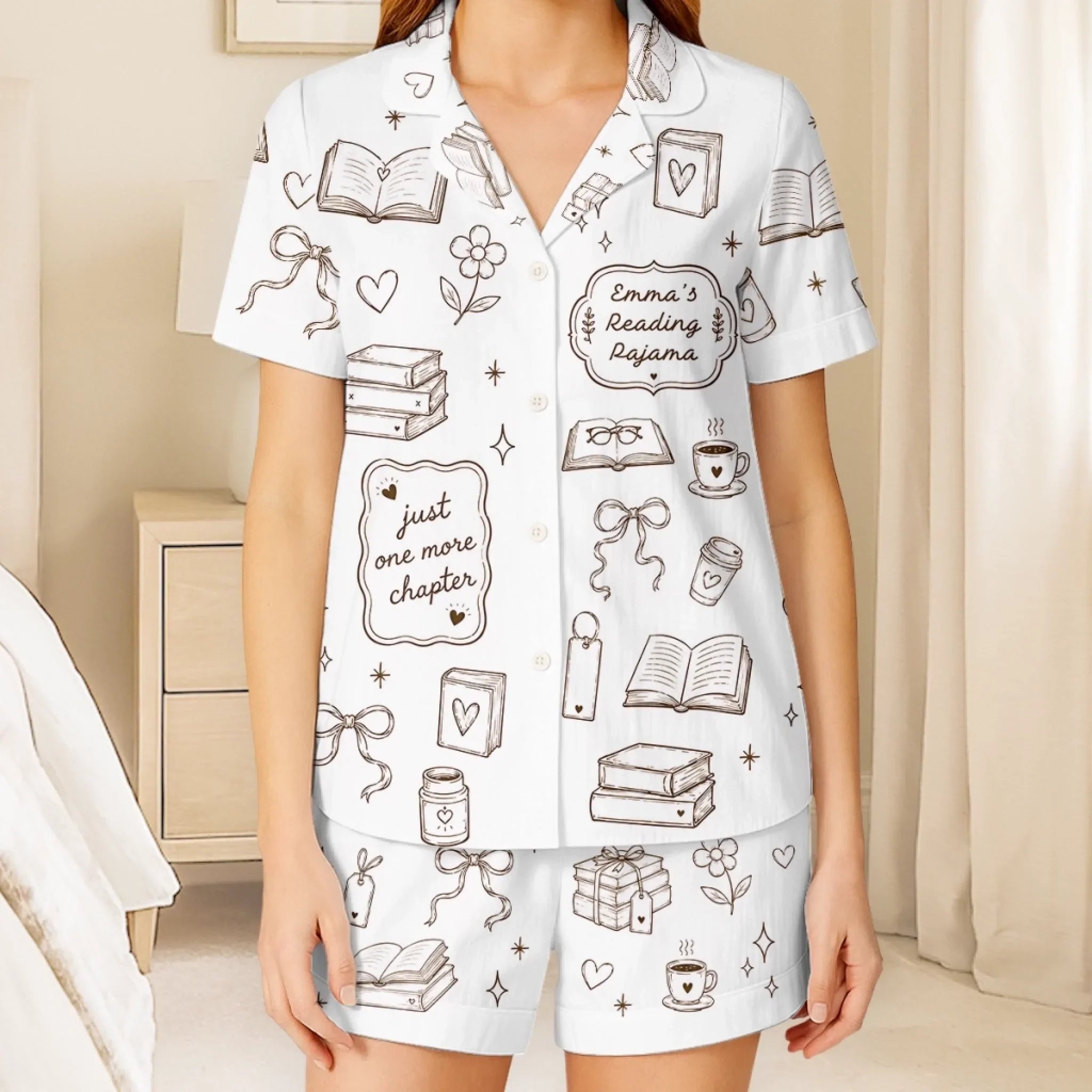 Custom Short Pajama Set - Personalized  Bookish Gifts For Book Lovers, Bookworms, Readers - Books Before Bed