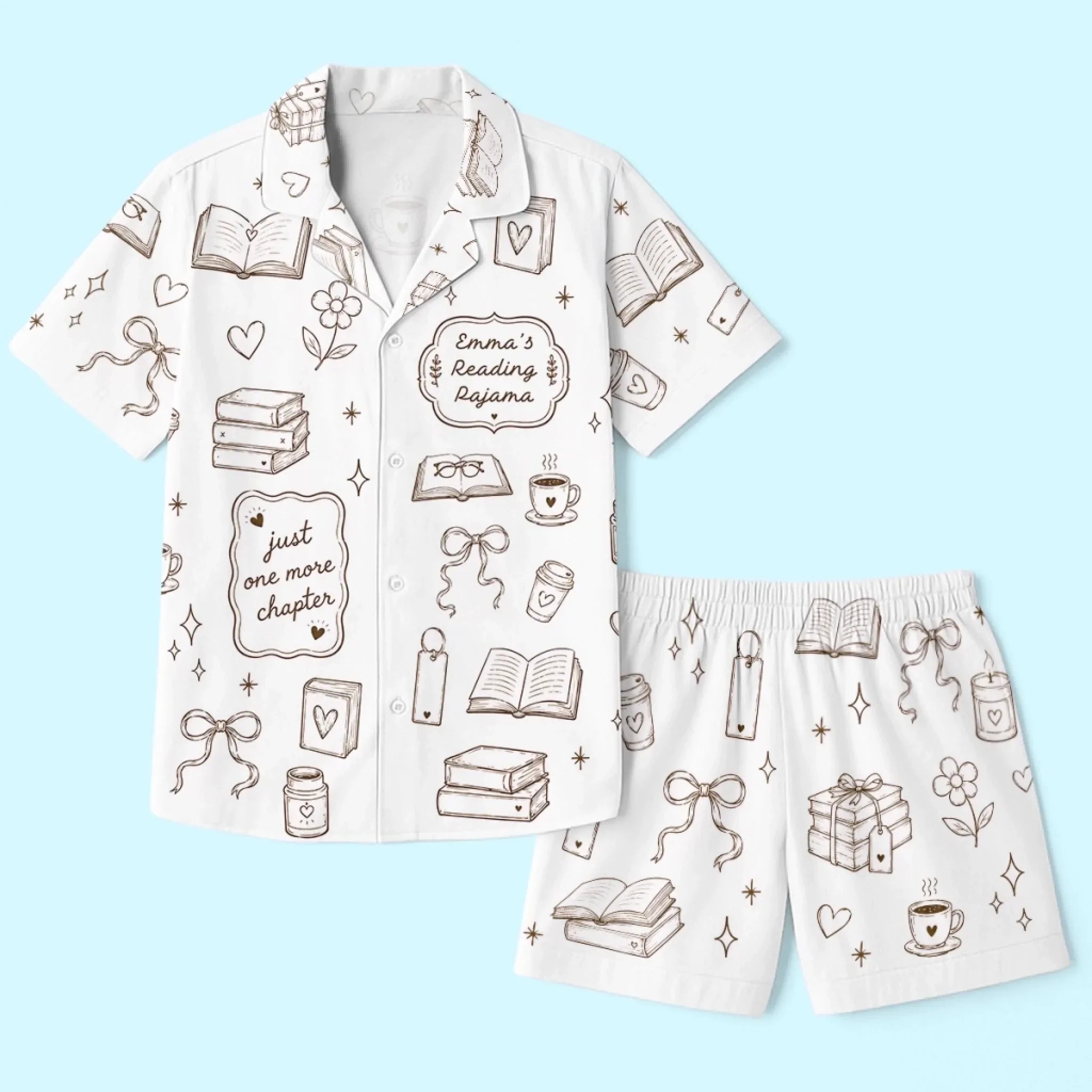 Custom Short Pajama Set - Personalized  Bookish Gifts For Book Lovers, Bookworms, Readers - Books Before Bed