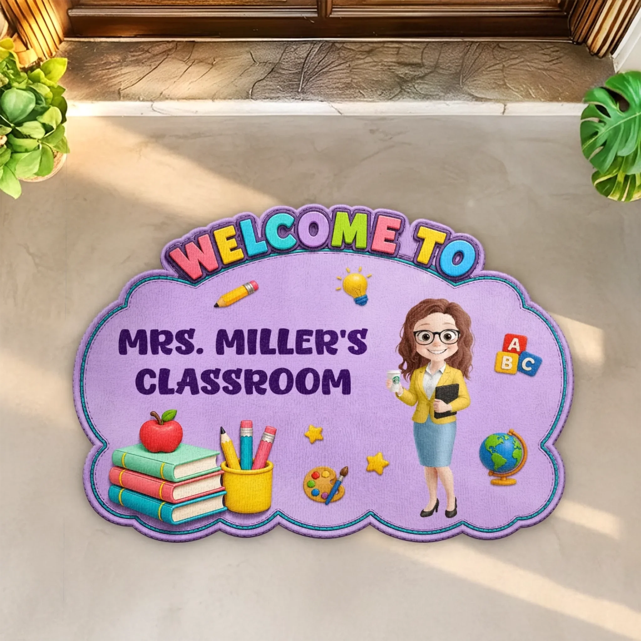 Custom Classroom Decor Shaped Doormat - Personalized Back To School Gifts For Teachers - Teaching with Heart