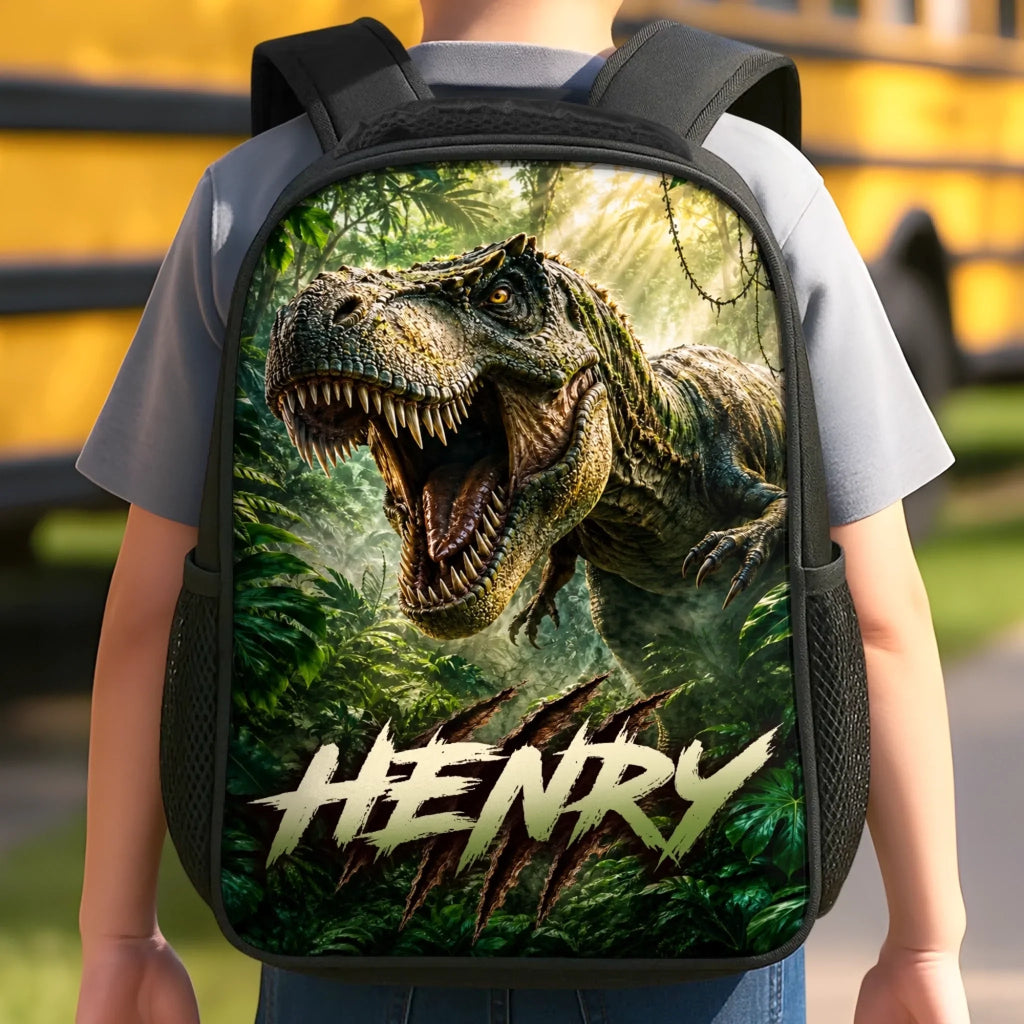 Custom Kids Front Printed Backpack - Personalized Back To School Gifts For Kids - Dino School Crew