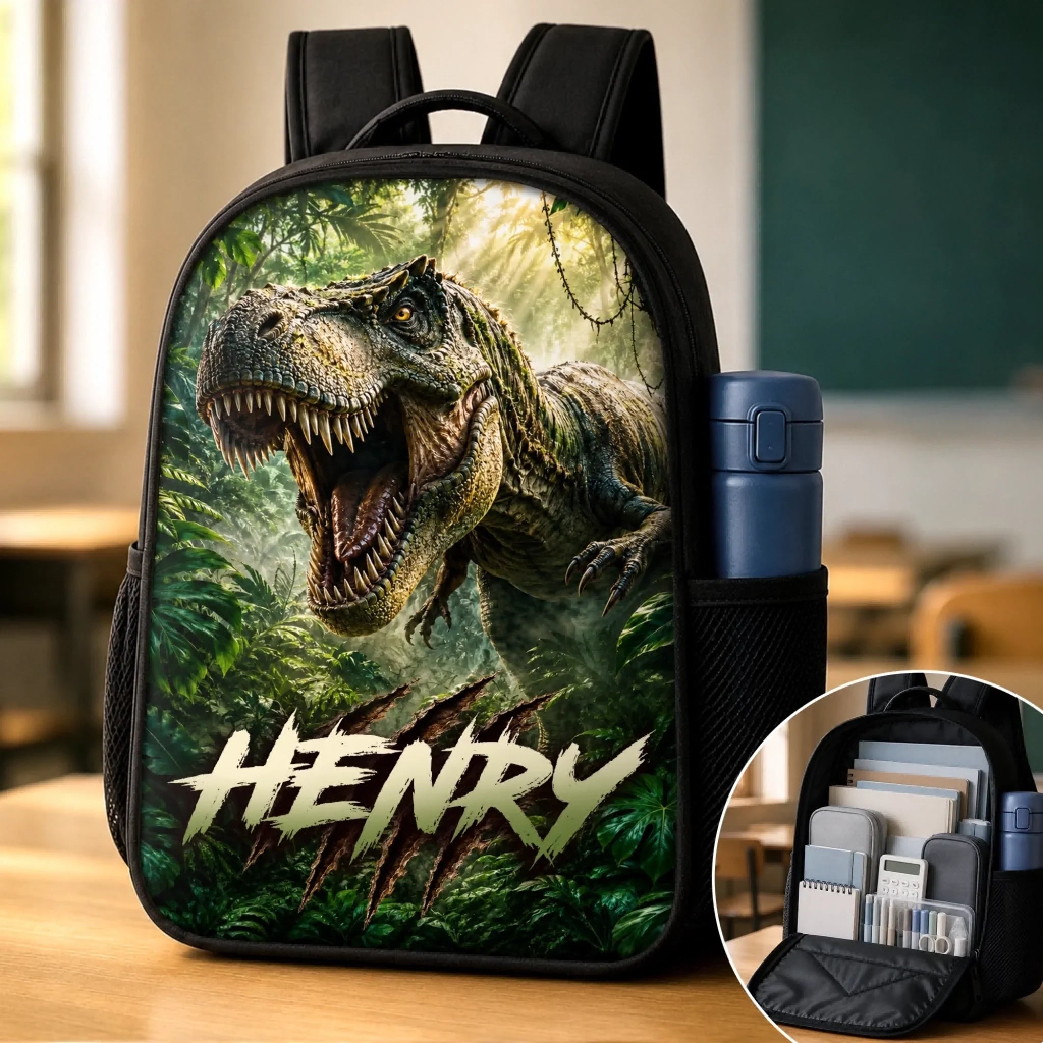 Custom Kids Front Printed Backpack - Personalized Back To School Gifts For Kids - Dino School Crew